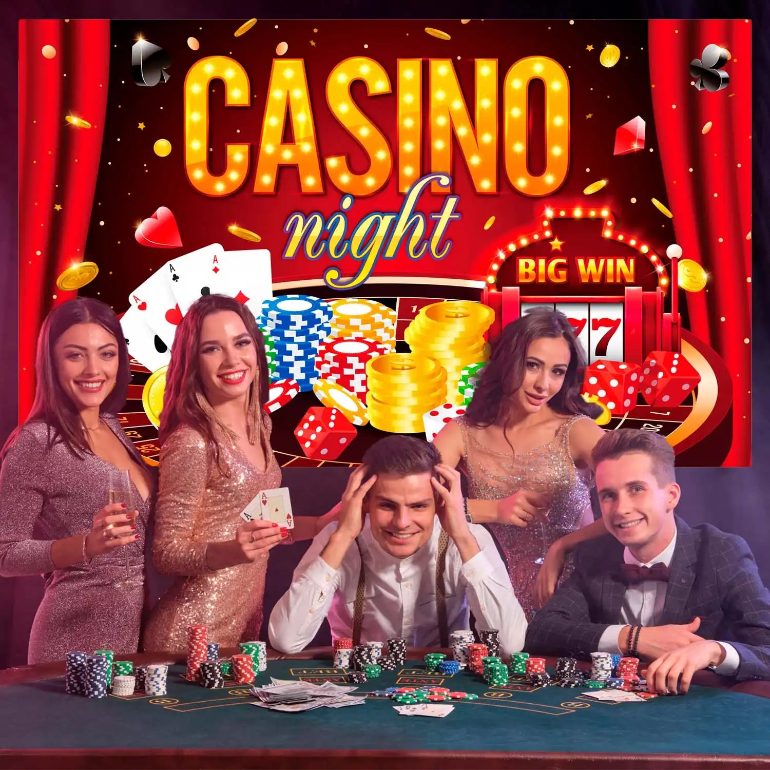 Casino Party Backdrop - 71" x 43" Casino Theme Background/Casino Theme Party Backdrop for Casino Party Decorations & Las Vegas Party Decorations