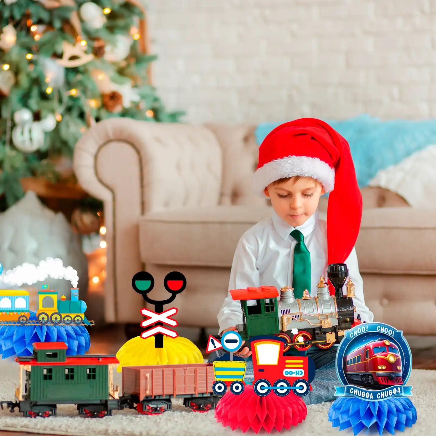 Train Honeycomb Centerpiece, 9 Guests Train Party Decorations Honeycomb Centerpieces Kit- Train Party Honeycomb Centerpiece&Train Birthday Honeycomb Centerpieces for Chugga Chugga Two Two Party Decorations