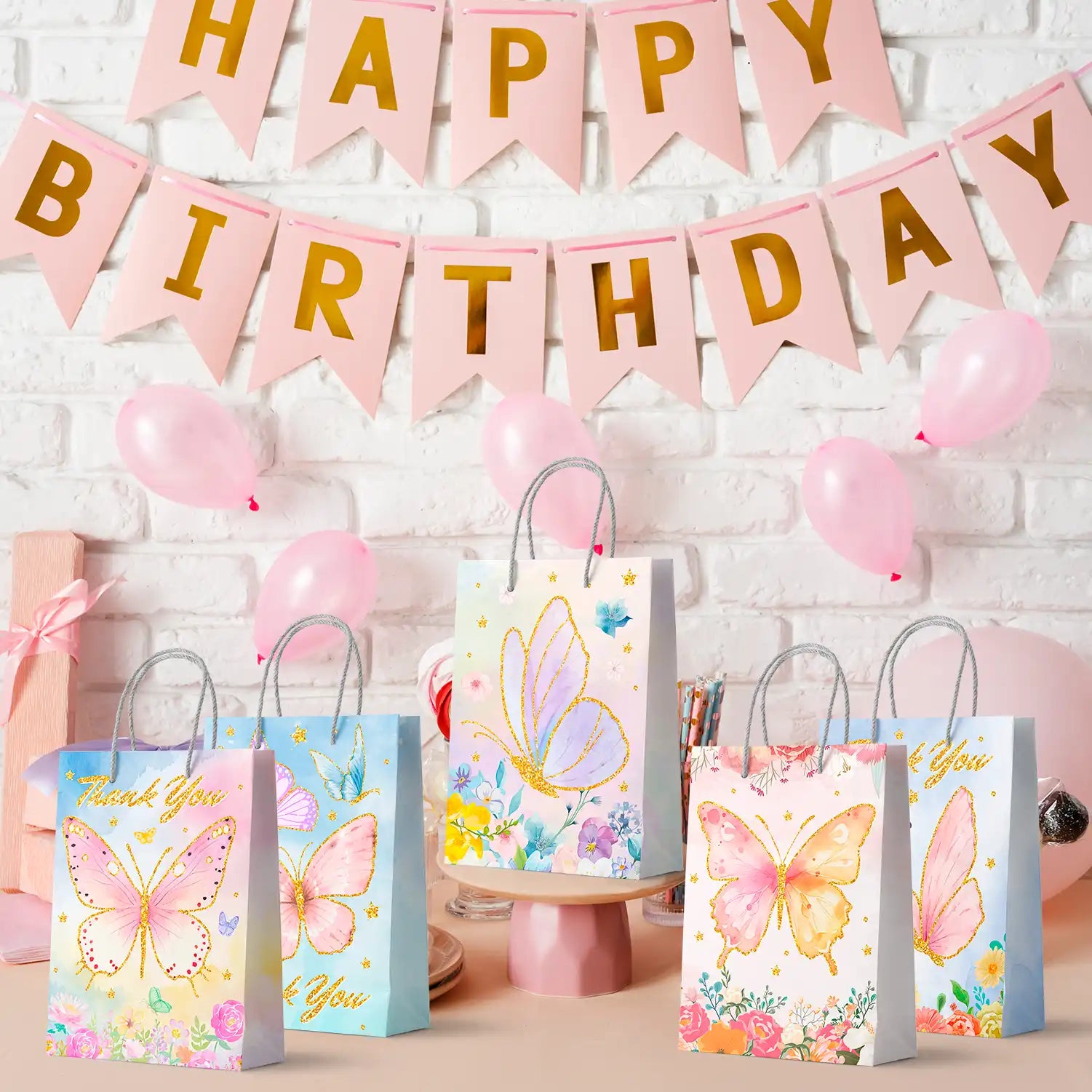 Butterfly Party Favor Bags with Handles, 24pcs Butterfly Goodie Bags for Birthday Party/Butterfly Gift Bags/Butterfly Candy Bags/Butterfly Treat Bags, Butterfly Paper Bags for Butterfly Decorations