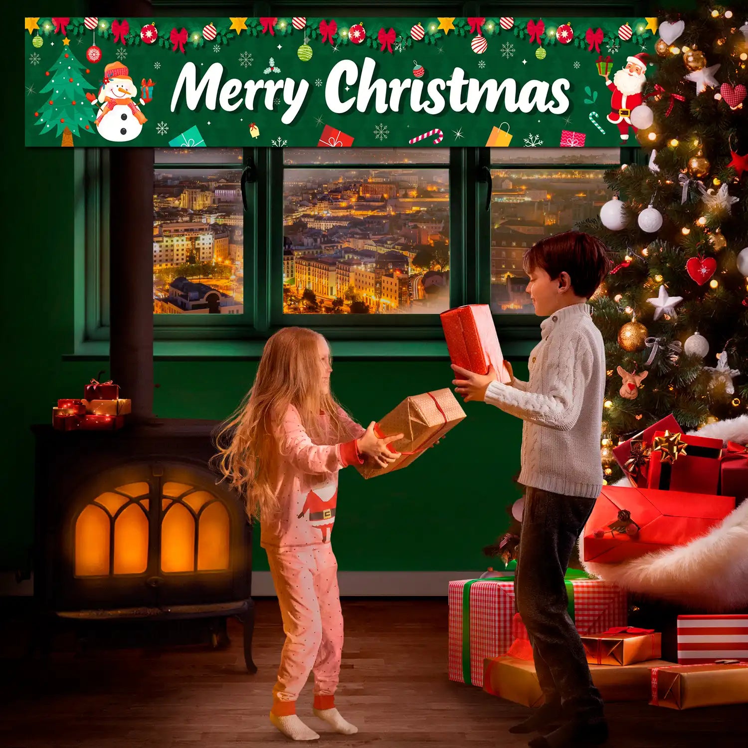 Merry Christmas Yard Banner,118x19.6'' Christmas Fence Banner Set-Large Merry Christmas Banner,Christmas Party Yard Banner&Christmas Banners for Outside for Yard/Garden/Porch Christmas Decorations