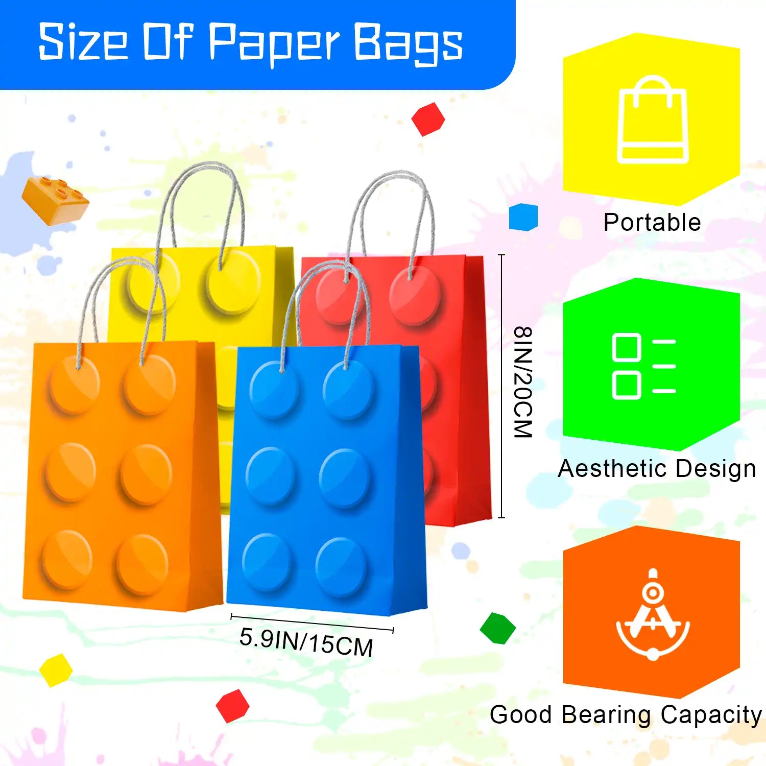 Building Block Birthday Party Favors, 12 Guests Building Blocks Party Favors Set- Building Block Favor Bags,Building Block Birthday Party Keychains Slap Bracelets etc Building Block Themed Party Favors