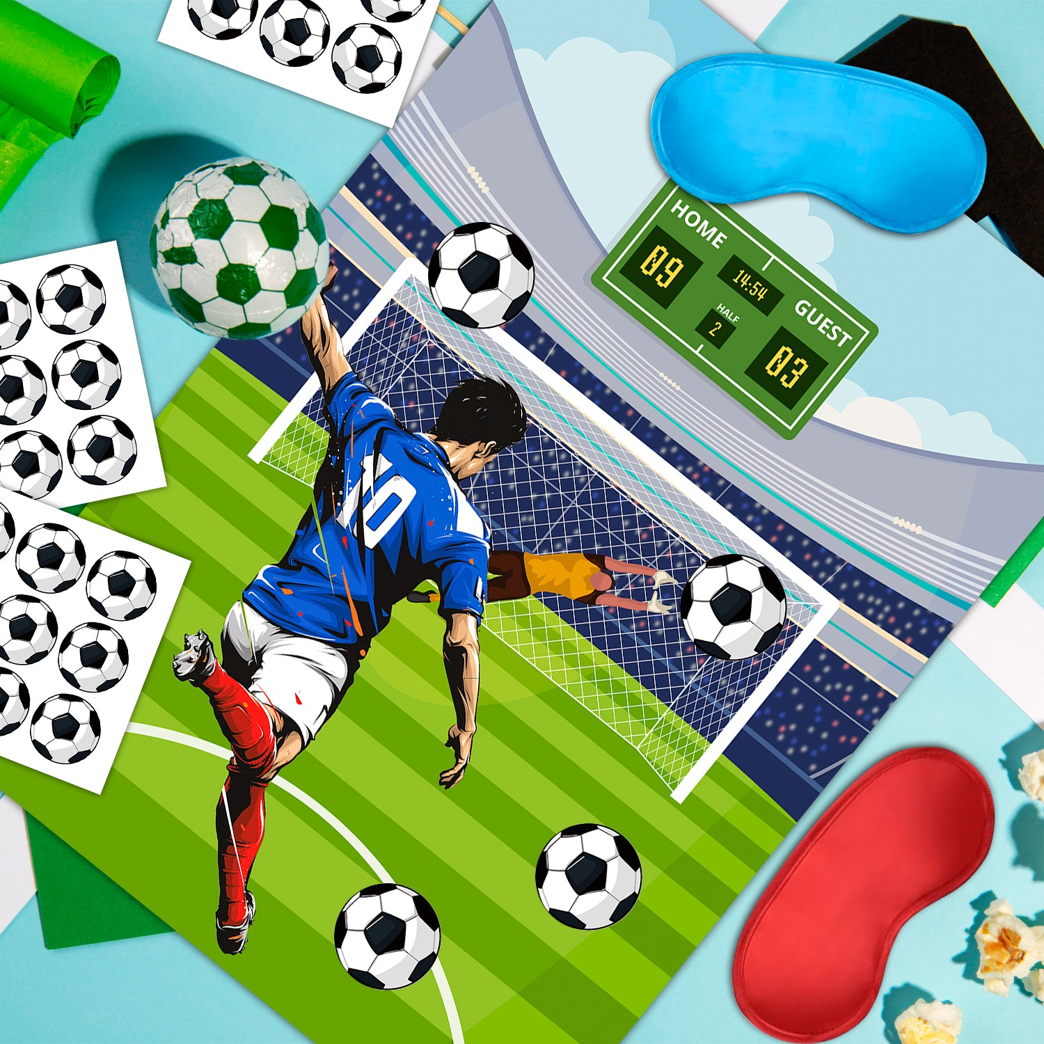 Pin The Soccer on The Goal Kids Party Games, 7 Pcs Soccer Birthday Party Games Supplies - Soccer Party Games Poster, Soccer Game Stickers & Soccer Decorations Blindfold etc Soccer Party Decorations