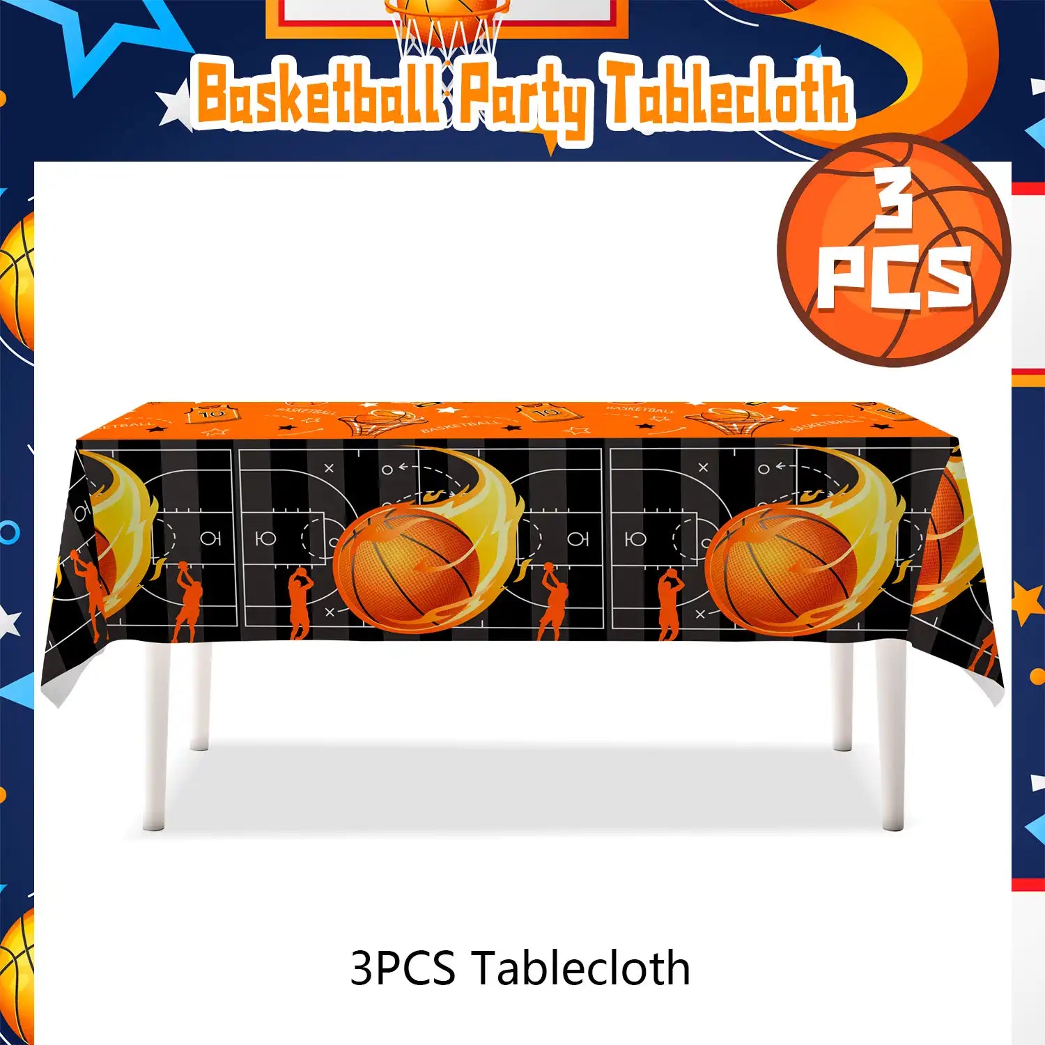 Basketball Tablecloth, 3Pcs Basketball Party Table Cover Set Basketball Table Cloths for Parties,Basketball Birthday Tablecloth & Basketball Theme Table Cover for Basketball Birthday Party Decorations