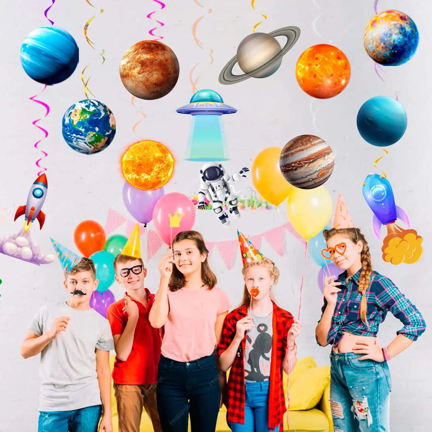 Solar System Hanging Swirl, 34pcs Space Themed Party Decorations - Outer Space Party Ceiling Hanging Swirls, Space Themed Party Swirls Streamers & Planets Swirl Decorations etc Space Party Decorations