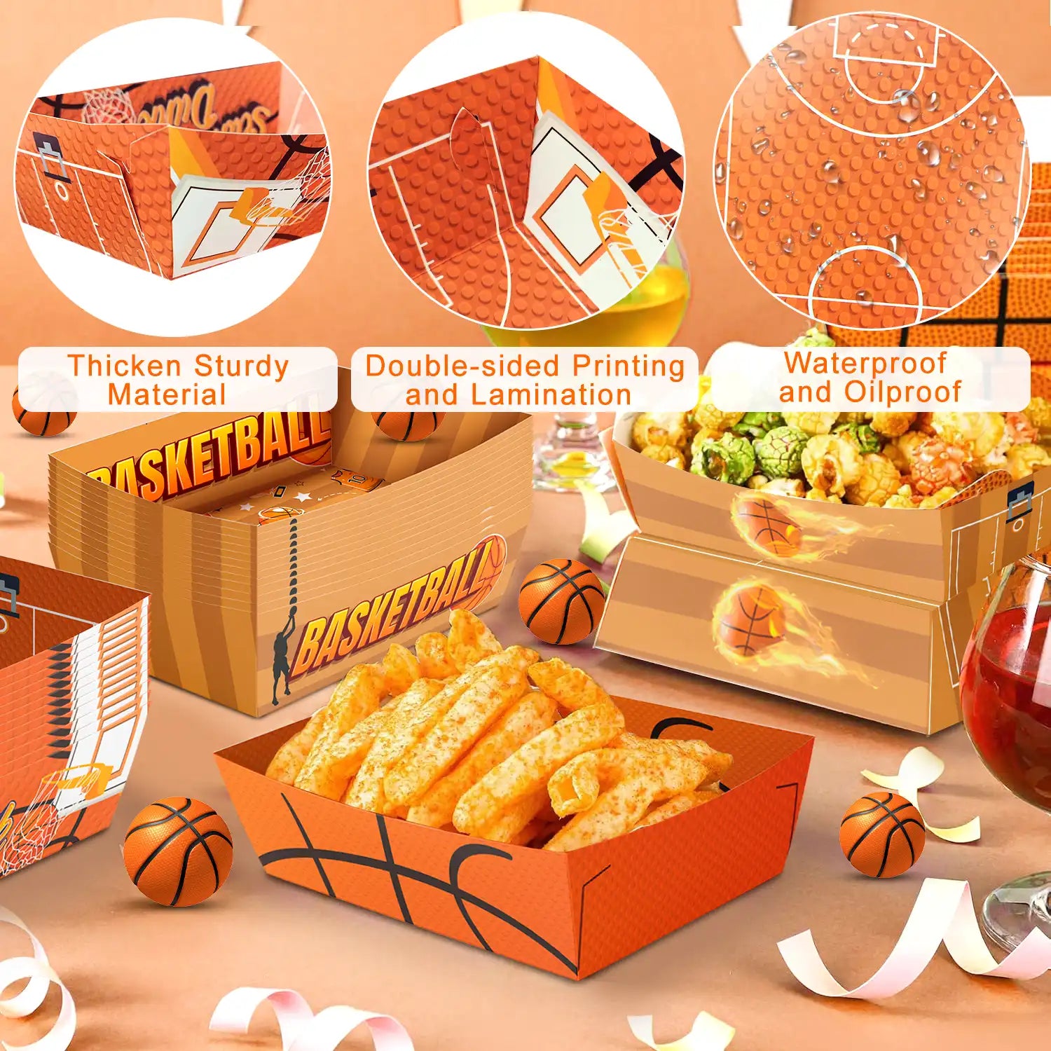 Basketball Party Decorations, 36pcs Basketball Serving Trays Basketball Popcorn Tray Basketball Food Trays for Basketball Birthday Party Decorations, Basketball Snack Trays for Basketball Decor