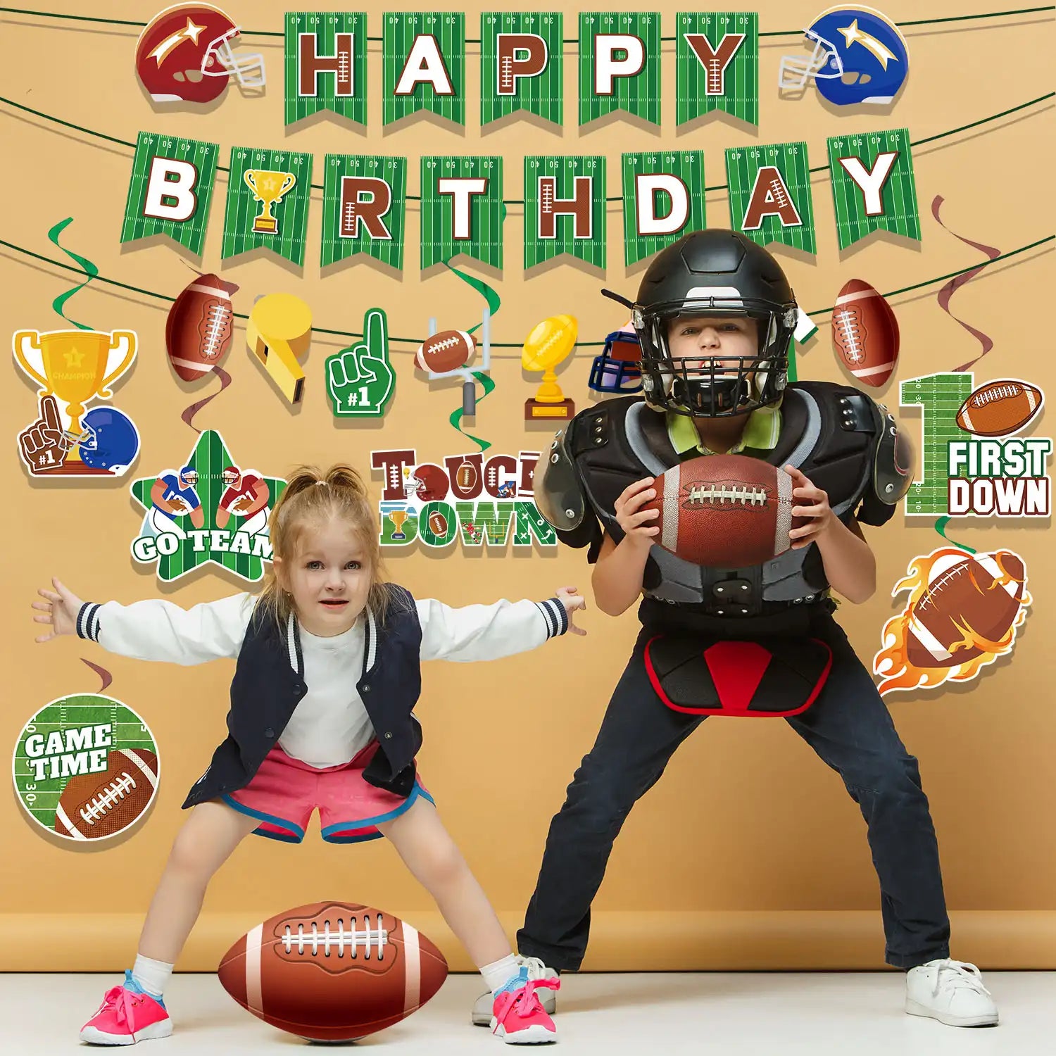 Football Cake Toppers, 12 Pcs Football Cupcake Toppers/Rugby Ball Cupcake Decoration & 1 Pcs Football Birthday Cake Topper/Football Cake Decorations for Football Birthday Party Decorations