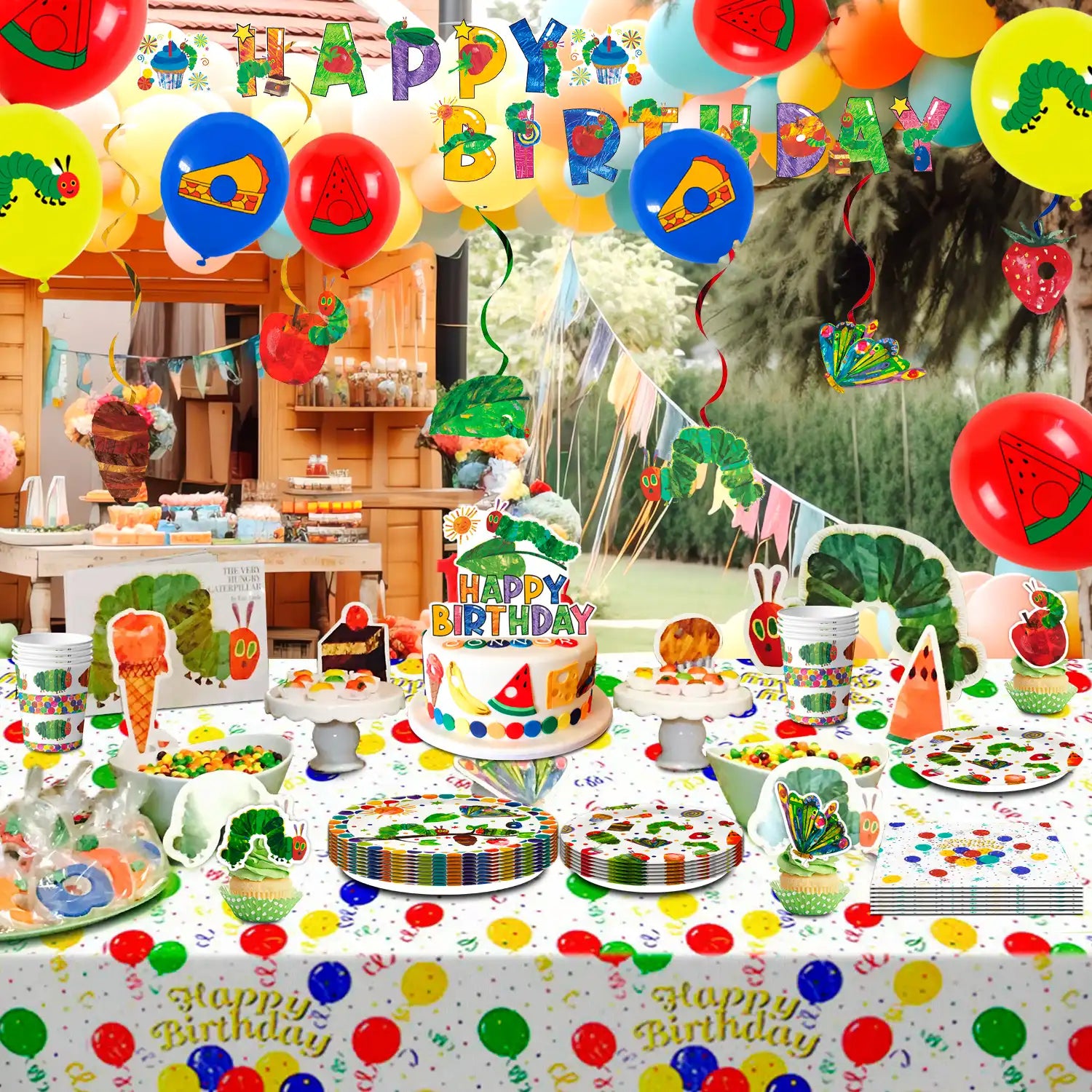 The Very Hungry Caterpillar Party Supplies,73pcs Hungry Caterpillar Birthday Decorations & Tableware Set- Hungry Caterpillar Party Plates Tablecloth Banner Balloon etc Hungry Caterpillar Decorations