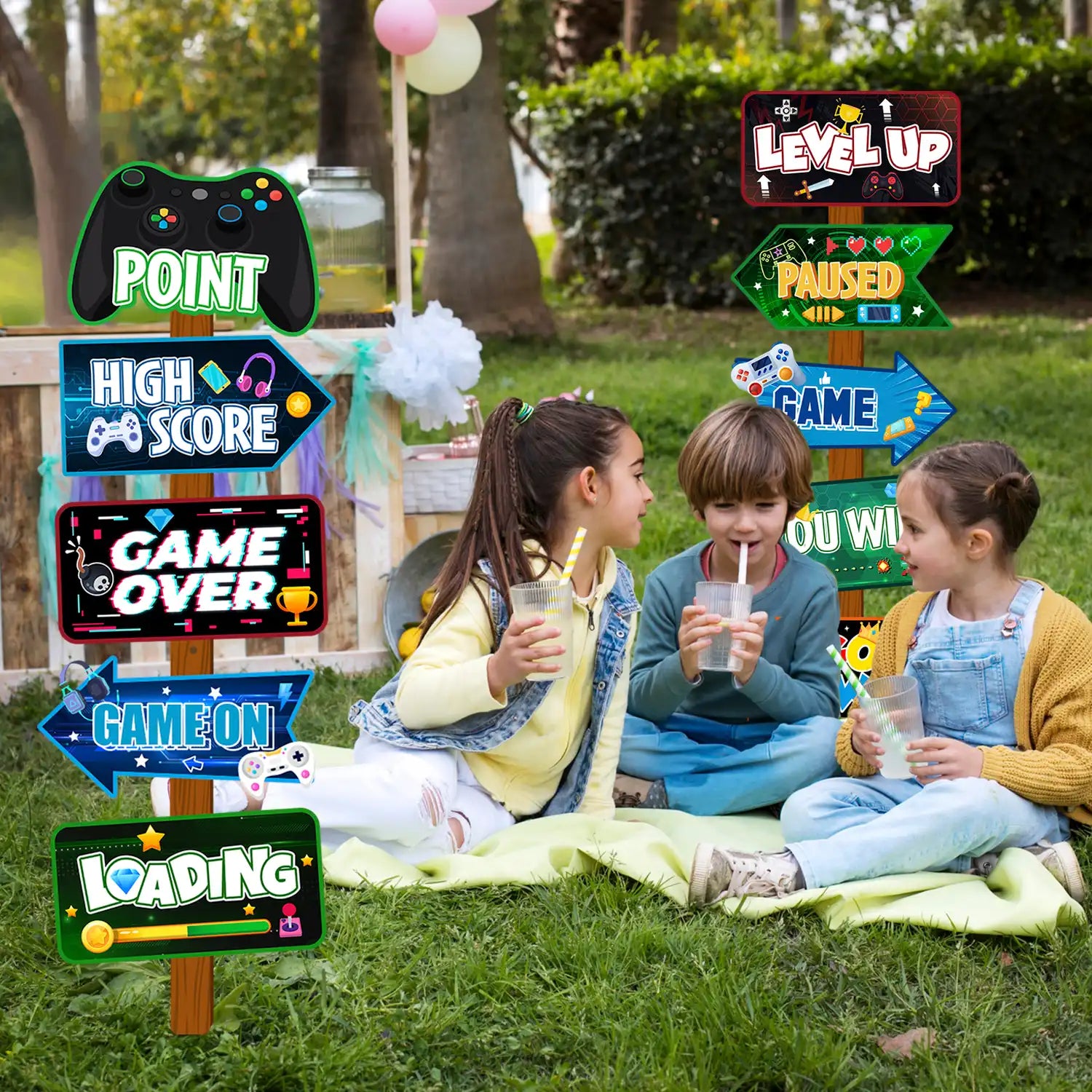 Video Game Party Sign, 20 Pcs Video Game Welcome Signs, Video Game Yard Signs & Game Party Themed Directional Signs, for Video Game Birthday Decorations & Video Game Party Decorations