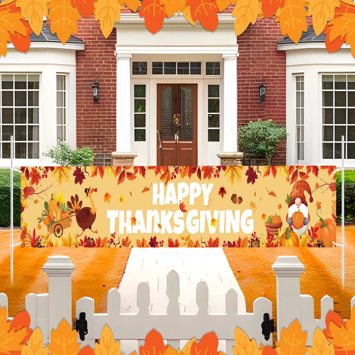 Happy Thanksgiving Fence Banner,11pcs Thanksgiving Banners for Outside&Balloon Set-Outdoor Happy Thanksgiving Banner,Thanksgiving Decorations Balloons&Foil Thanksgiving Balloons for Thanksgiving Party