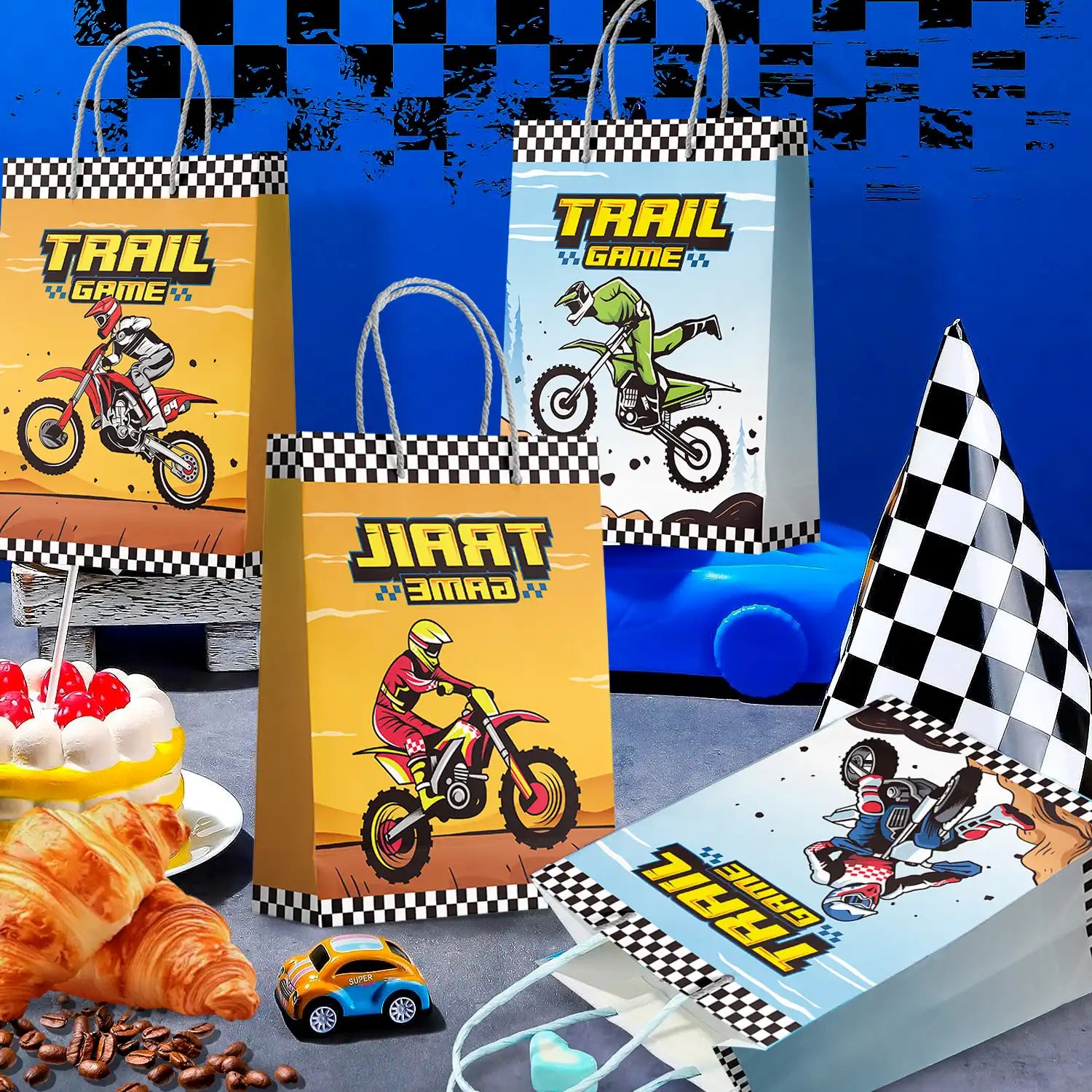 Motorcycle Party Gift Bags, 24 Pcs Dirt Bike Party Bags Set - Motocross Themed Party Favor Bags, Dirt Bike Party Gift Treat Bags & Dirt Bike Goodie Bags, for Dirt Bike Birthday Party Decorations