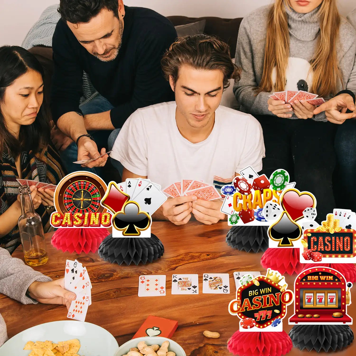 Casino Honeycomb Centerpieces, 9 Pcs Casino Theme Honeycomb Centerpieces & Casino Centerpiece Table Decorations for Casino Party Decorations & Las Vegas Party Decorations
