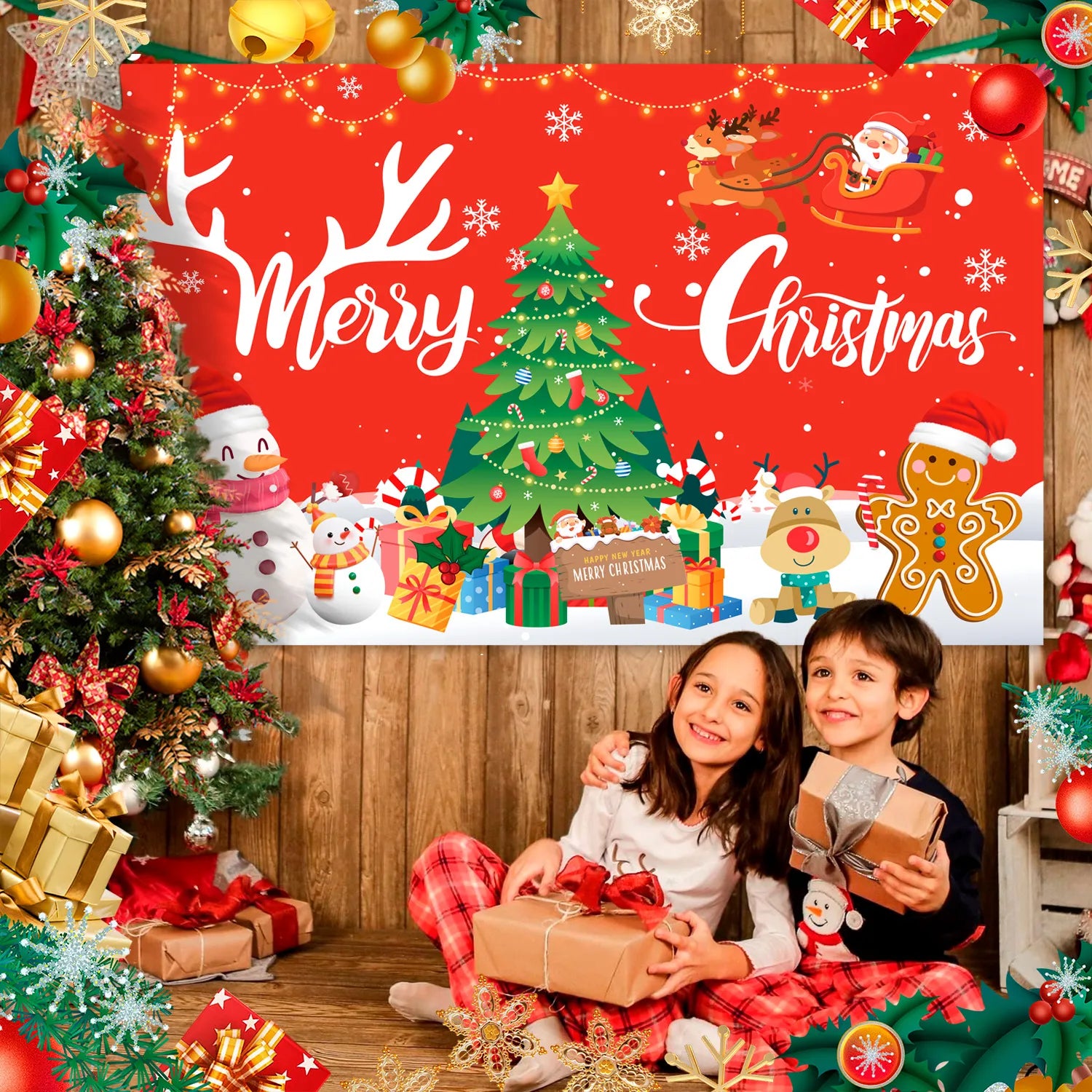 Merry Christmas Backdrop,71x43'' Merry Christmas Party Backdrop - Merry Christmas Banner Backdrop,Christmas Background & Christmas Backdrops for Photography, Perfect for Christmas Party Decorations