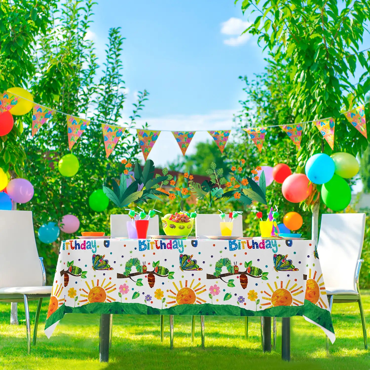 Hungry Caterpillar Birthday Decorations, 3pcs Caterpillar Theme Party Tablecloth/Caterpillar Party Tablecloth for The Very Hungry Caterpillar Birthday Party Decorations