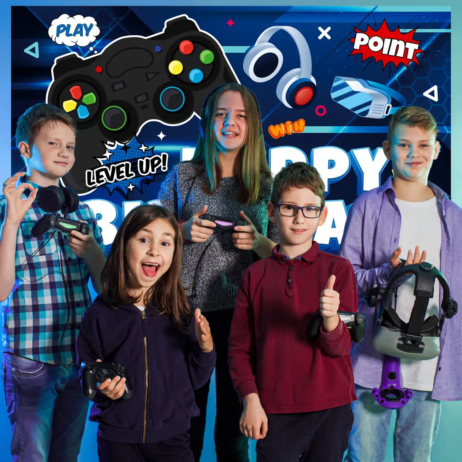 Video Game Birthday Decorations, 71'' x 43'' Gamer Backdrop Video Game Backdrop Video Game Birthday Backdrop Gaming Theme Party Background, Gaming Theme Backdrop for Gamer Party Decorations