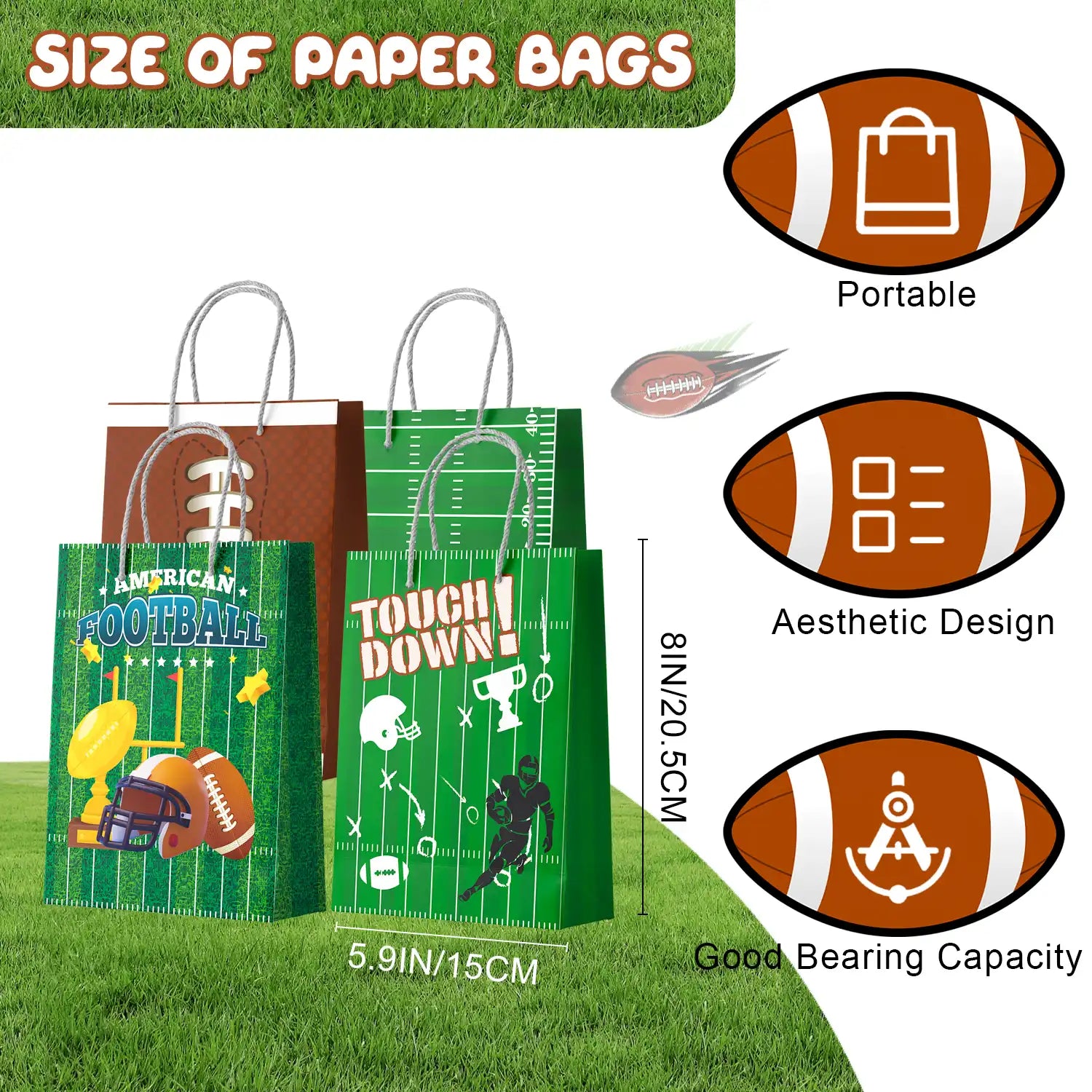 Football Gift Bags, 16 Pcs Football Goodie Bags Set - Football Party Bags, Football Candy Bags & Football Favor Bags, for Football Party Decorations & Football Birthday Decorations