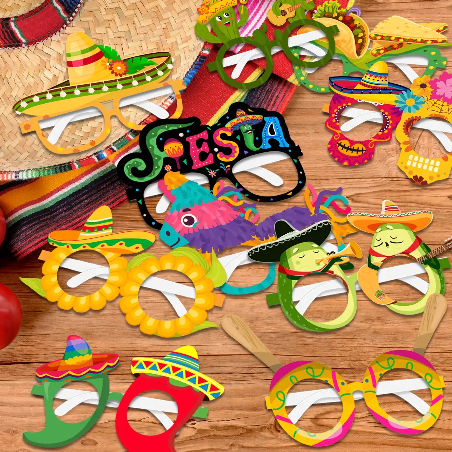Mexican Fiesta Party Glasses, 36 Pcs Mexican Party Paper Glasses Set - Fiesta Paper Eyeglasses, Mexican Fiesta Eyeglasses & Cinco De Mayo Paper Glasses for Mexican Birthday Party Decorations