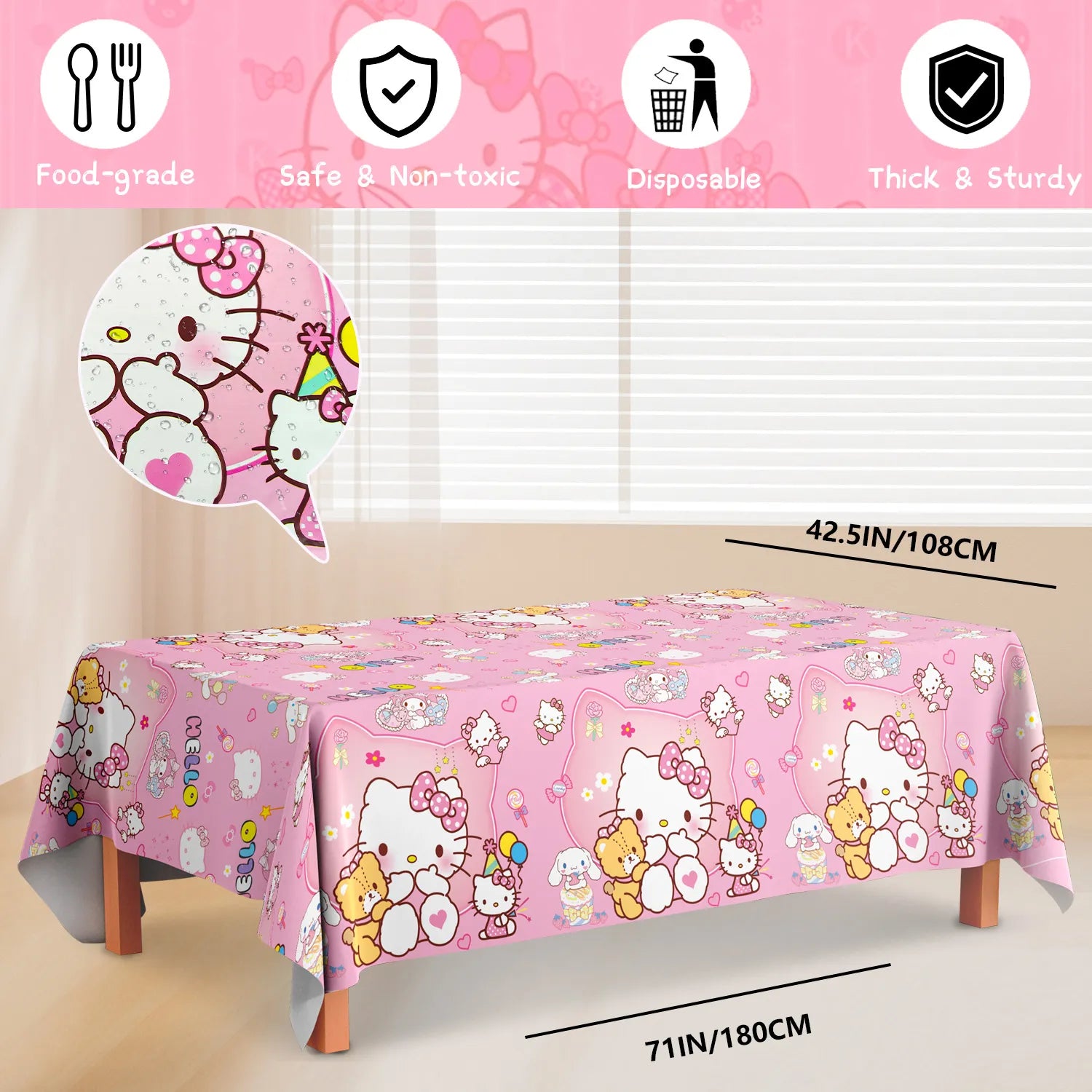 Hello Kitty Tablecloths, 3 Pieces Hello Kitty Tablecloths and Hello Kitty Party Tablecloths for Girls Kids Hello Kitty Themed Birthday Party Decoration Supplies