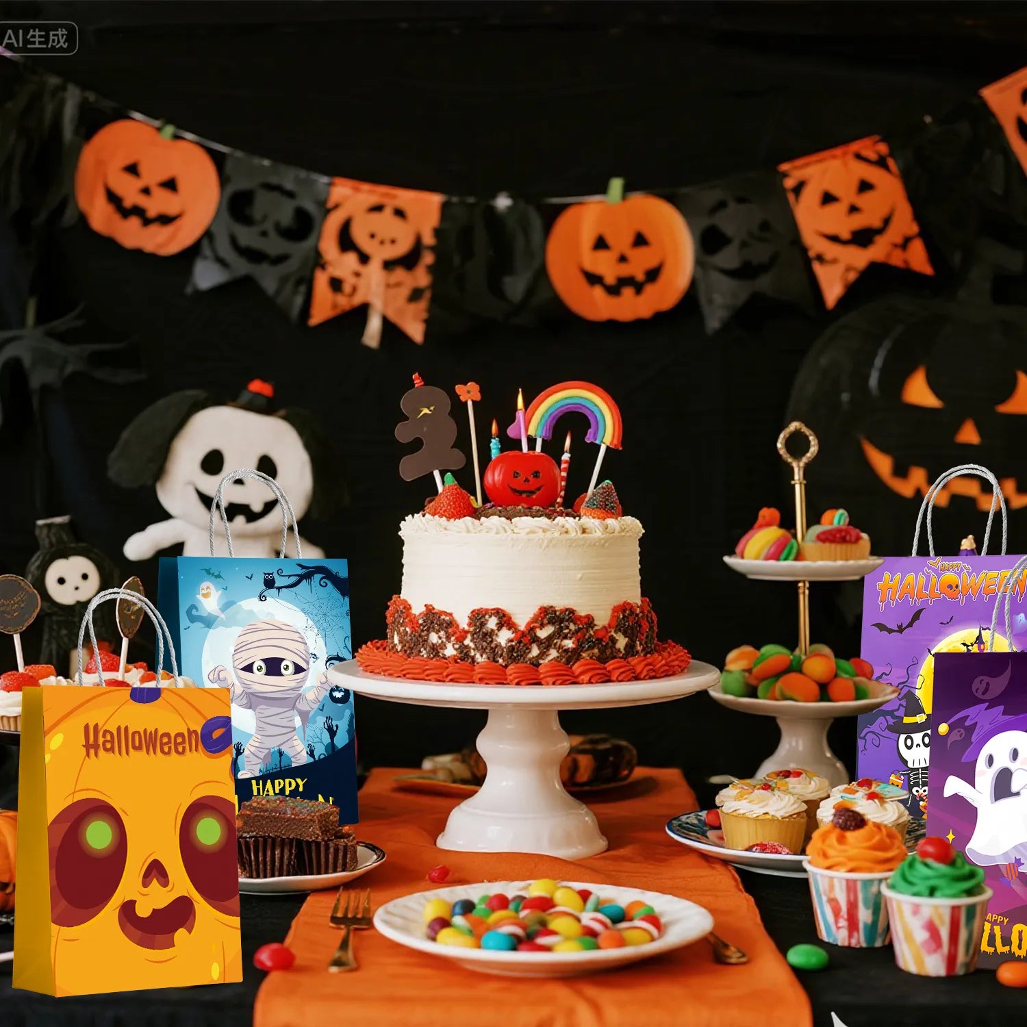 24 Halloween Handle Gift Bags, Halloween Party Bags, Candy Bags, and Gift Bags for Party Favors, Halloween Tricks, Children's Birthday Parties, and Party Decorations (6 Styles)