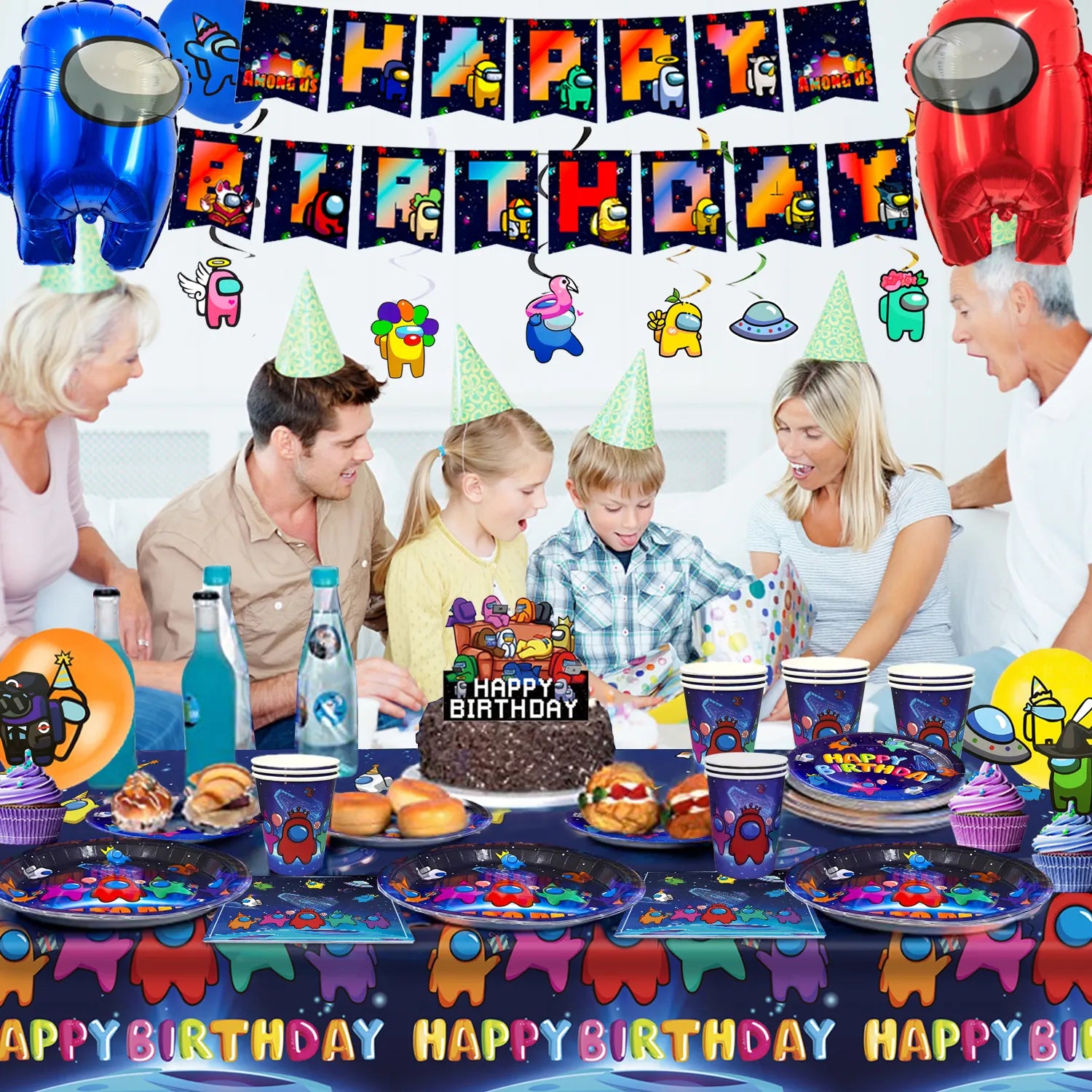 Among Us Party Decorations for Boys Kids-141pcs Among Us Birthday Party Supplies Includ Among Us Birthday Banner Balloons Plates Cups Tablecloth Cake Topper Stickers ect Among Us Party Supplies