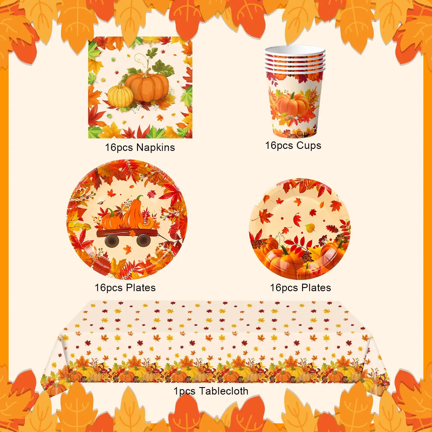 Thanksgiving Party Supplies Tableware, 65 Pcs Thanksgiving Plates and Napkins Sets - Thanksgiving Decorations Plates Tablecloth Napkins Cups for Friendsgiving Decorations & Fall Party Decorations