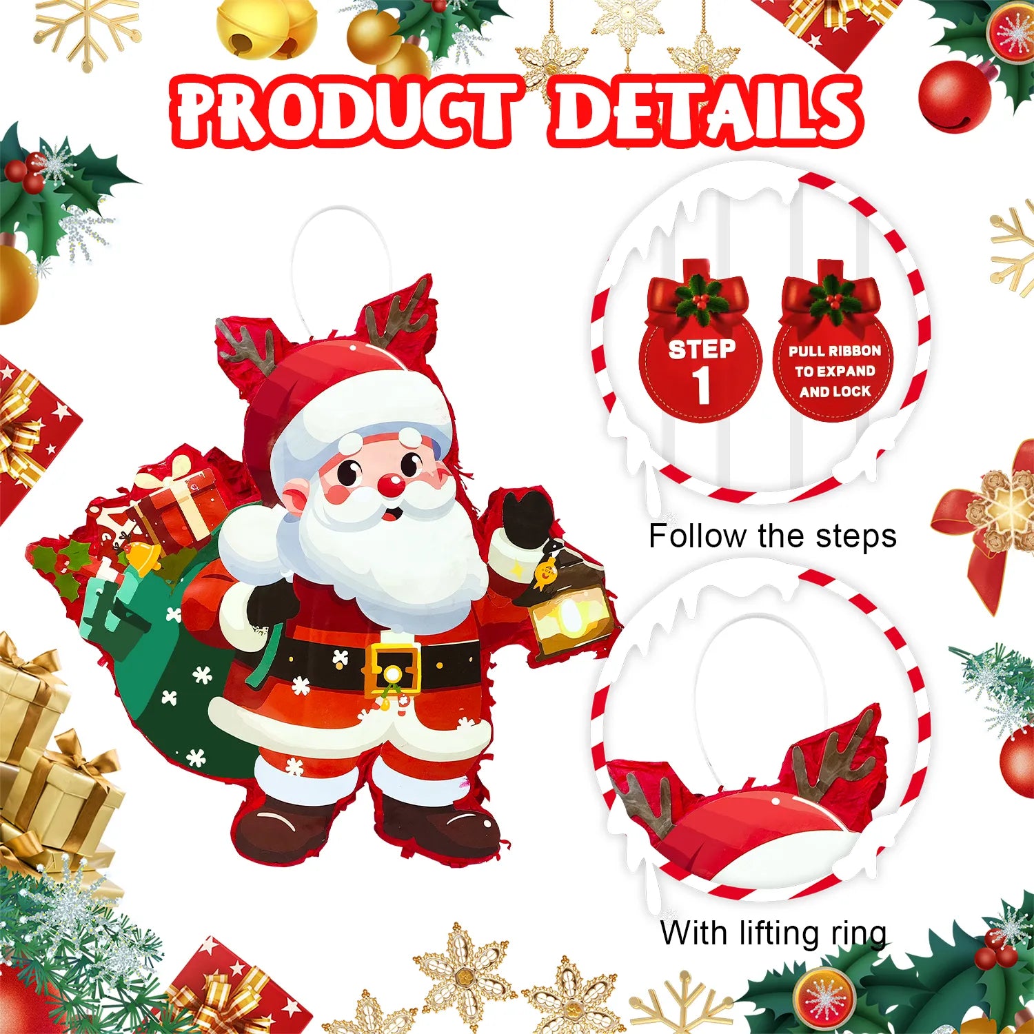 Christmas Santa Claus Piñata, 13.3'' Christmas Piñata Bundle - Santa Claus Piñata, Christmas Party Games Stick Blindfold etc Christmas Decorations for Christmas Party Decorations Piñata
