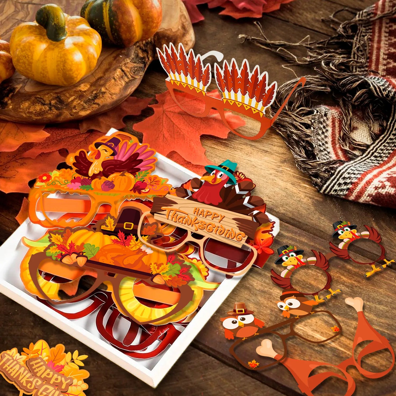 Thanksgiving Glasses Funny, 24 Pcs Thanksgiving Paper Glasses Set - Thanksgiving Party Glasses, Thanksgiving Party Favors Glasses & Thanksgiving Turkey Glasses for Thanksgiving Party Accessories