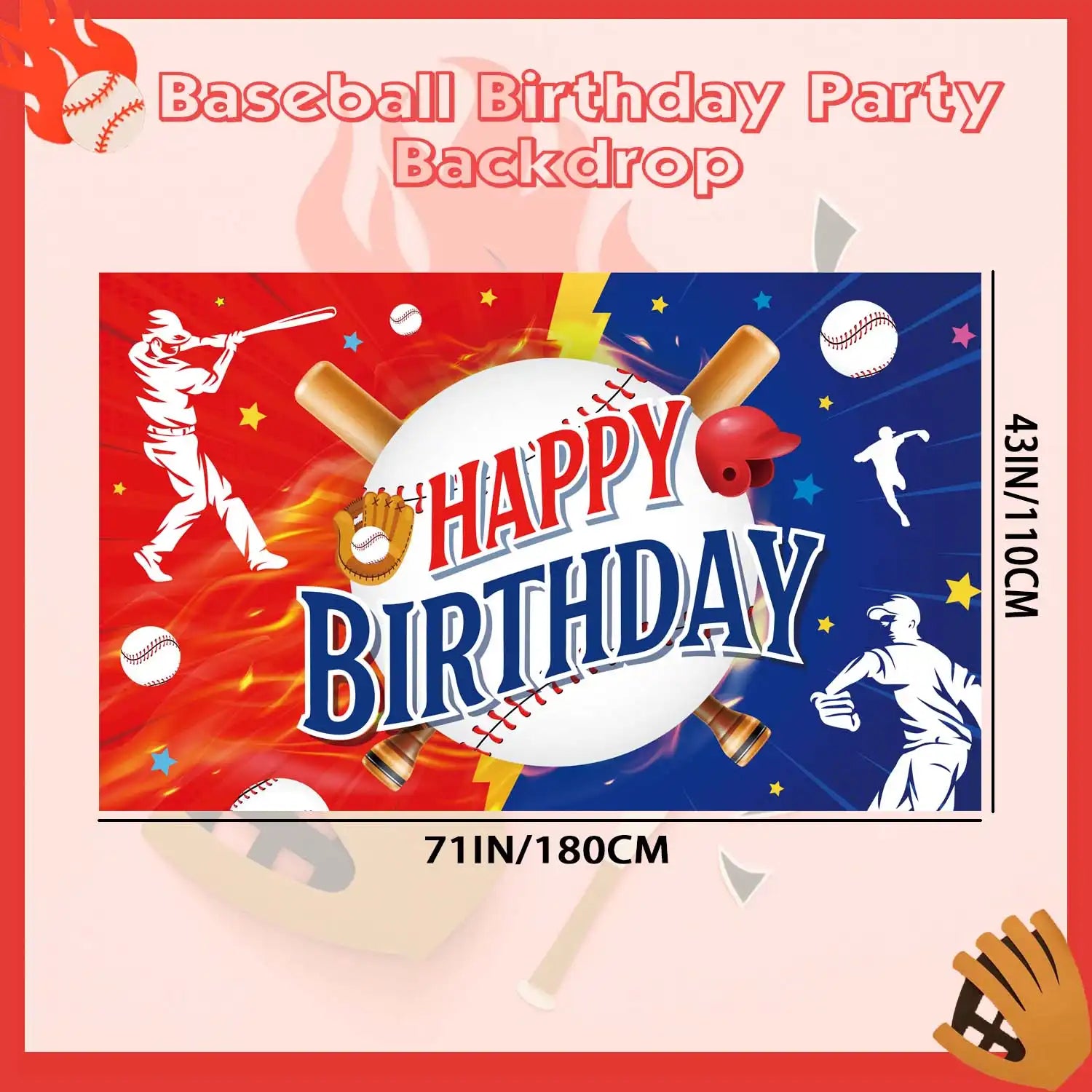 Baseball Party Decorations, Baseball Background Baseball Party Background Baseball Themed Happy Birthday Backdrop, Baseball Photo Background for Baseball Birthday Decorations (71'' x 43'')