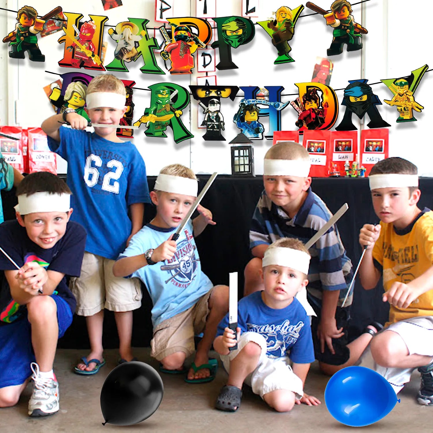 Ninja Birthday Party Decoration Tableware Set, 16-Person Ninja Party Supplies Tableware - Ninja Table Cloth Banner Plates Napkins Cups etc for Ninja Birthday Party Decorations Serves 16