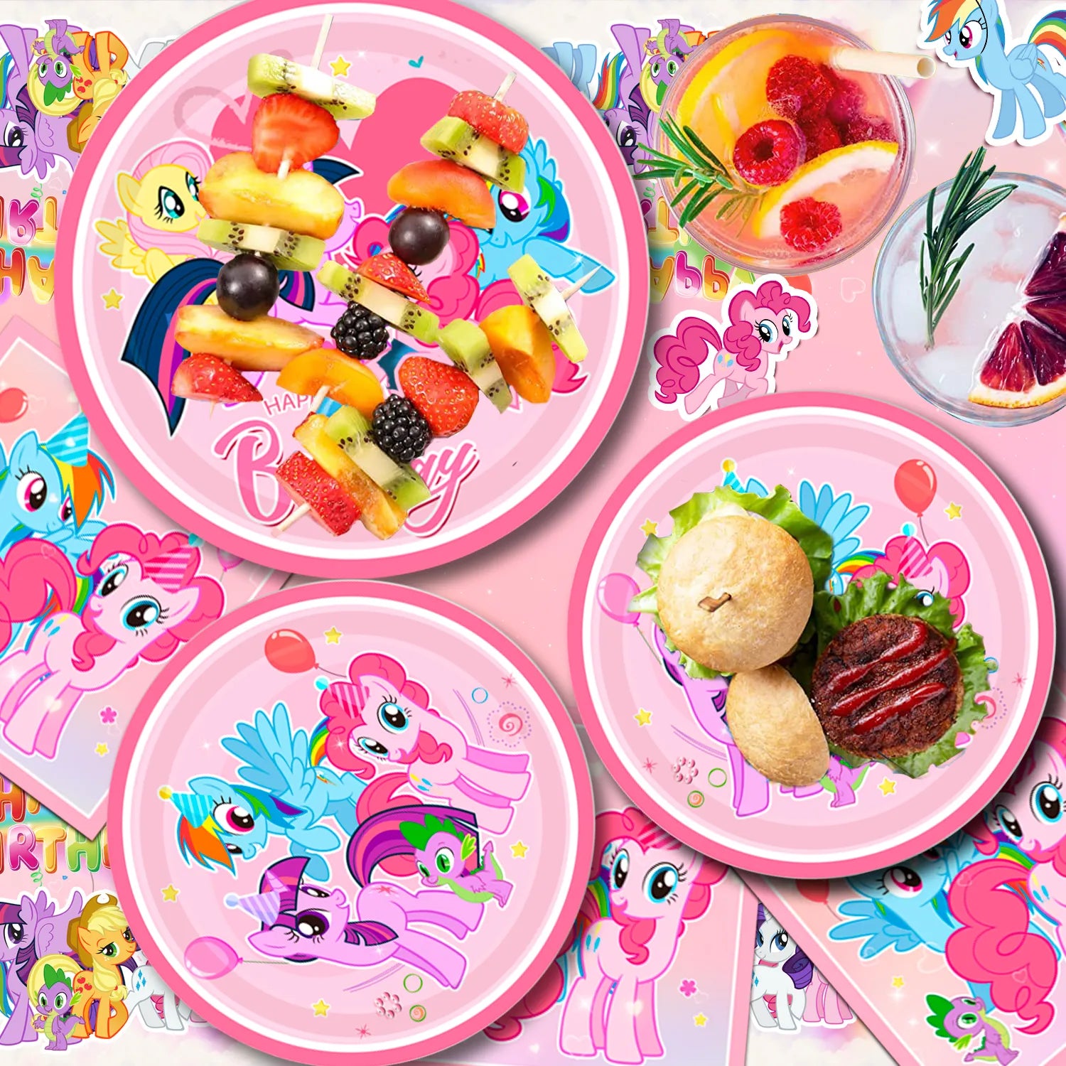 My Little Pony Birthday Party Supplies,134pcs My Little Pony Party Tableware and Decorations Set - My Little Pony Balloons Stickers Masks Cake Toppers Banner Tablecloth Plates Cups Napkins...