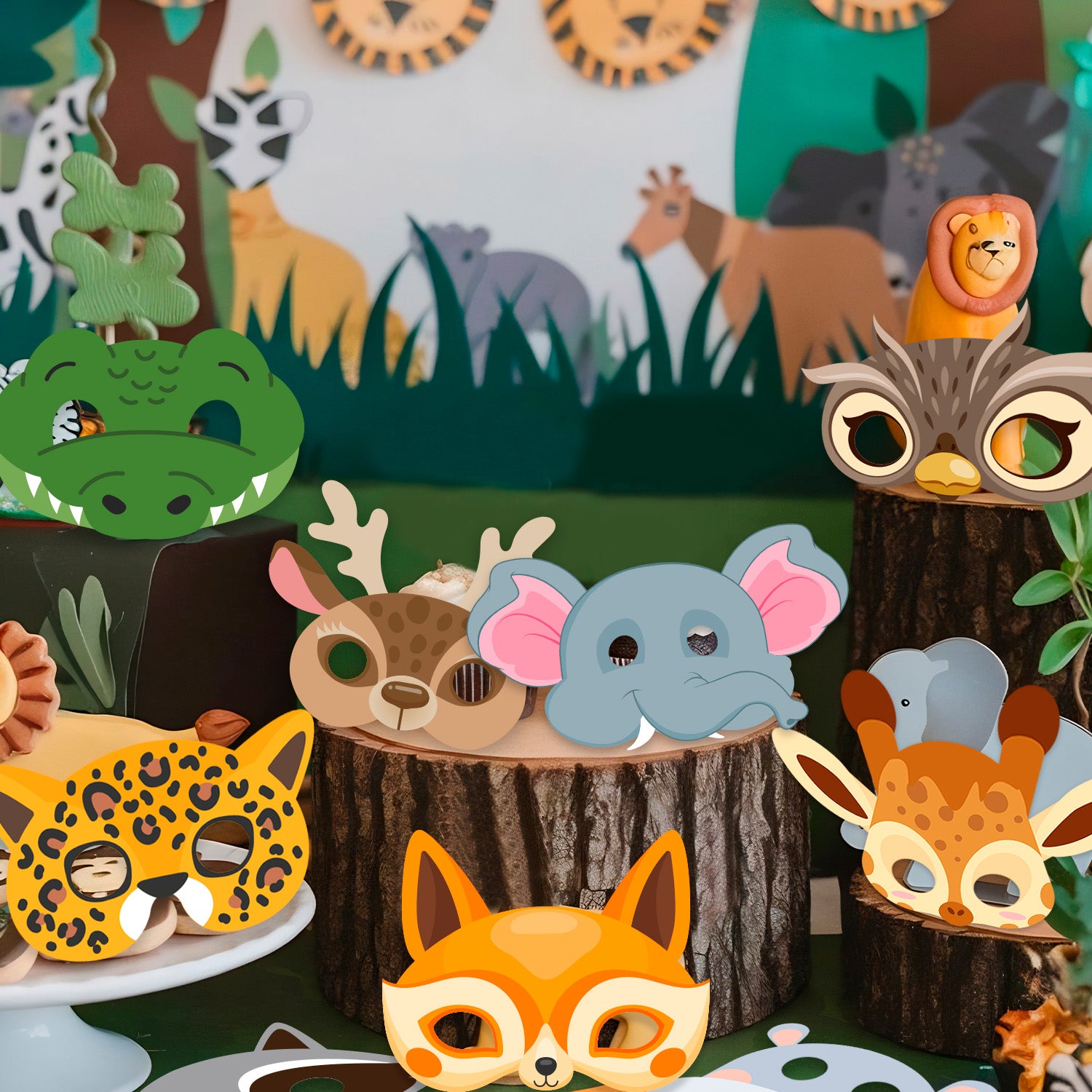Jungle Animal Masks, 16 Pcs Animal Party Masks Set - Safari Animal Face Mask for Kids, Jungle Safari Party Mask & Safari Animal Theme Mask, for Jungle Animal Party Decorations Supplies