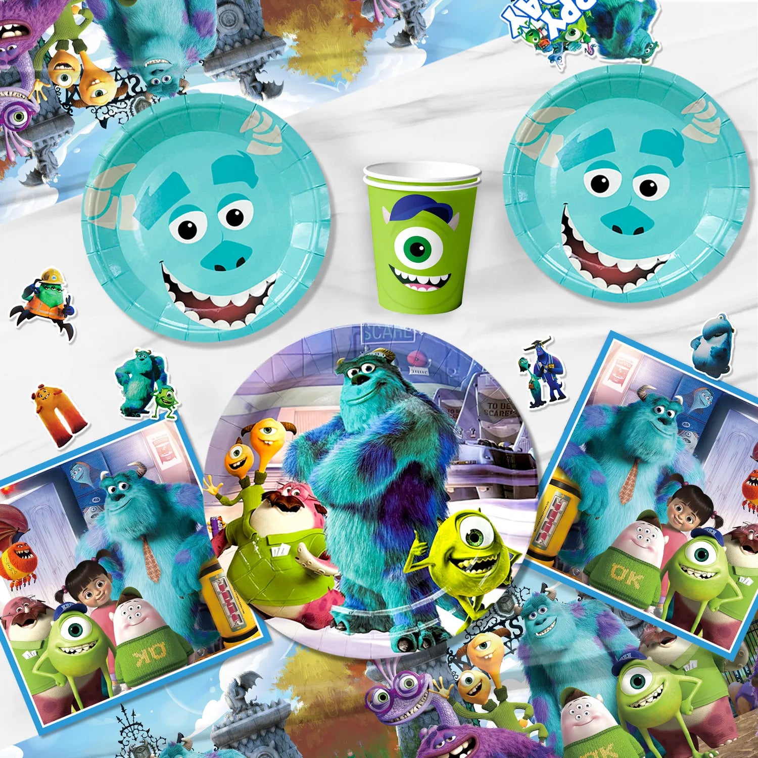Monsters Inc Birthday Decorations, 10-Person Monster Inc Party Decorations & Tableware Set- Monsters Inc Party Supplies Plates,Monster Inc Balloons Banner Backdrop etc Monster Inc Birthday Party Supplies