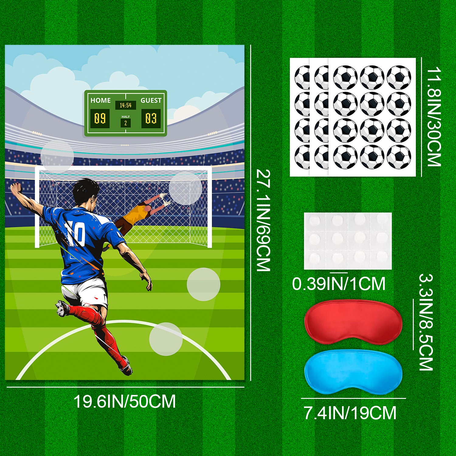 Pin The Soccer on The Goal Kids Party Games, 7 Pcs Soccer Birthday Party Games Supplies - Soccer Party Games Poster, Soccer Game Stickers & Soccer Decorations Blindfold etc Soccer Party Decorations