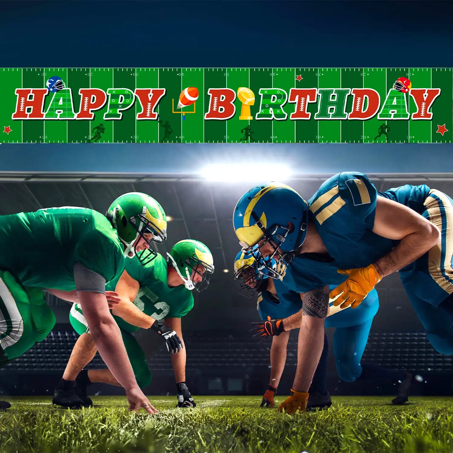 Football Fence Banner, 118 x 19.6'' Rugby Fence Banner, Football Party Yard Banner & Large Football Happy Birthday Banner for Football Decorations Supplies for Outdoor Yard Garden