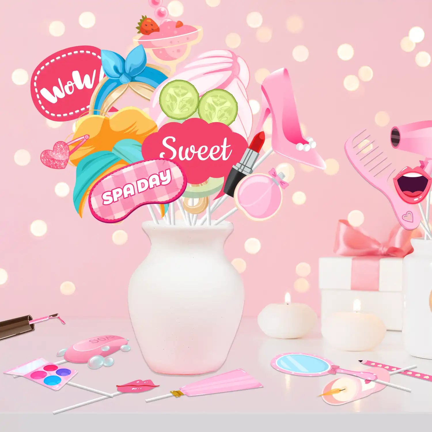 Spa Photo Booth Props, 28 Pcs Spa Day Photo Booth Props, Spa Party Photo Booth Props & Makeup Photo Booth Props for Makeup Birthday Party Decorations & Spa Birthday Party Decorations