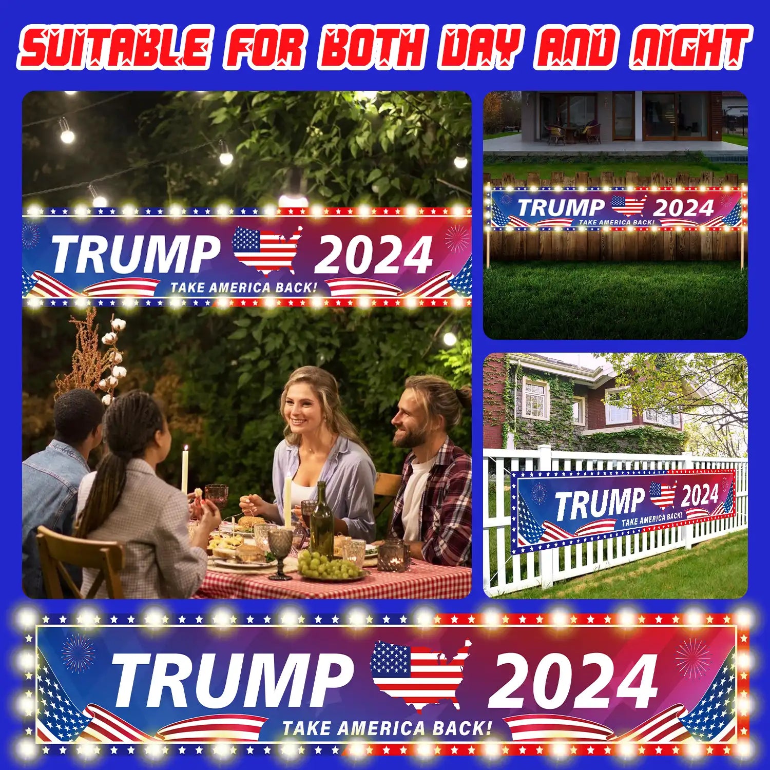 Trump Banners Outdoor Large,118'' x 19.6'' Trump 2024 Banner/Donald Trump Take America Back Banner/Trump Yard Signs Banner, for Yard Garden Trump Decorations & Trump 2024 Sign for Photo Backdrop