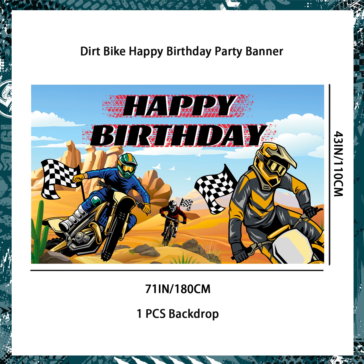 Motorcycle Happy Birthday Backdrop, 71''x43'' Dirt Bike Photography Background/Motocross Birthday Backdrop/Happy Birthday Motorcycle Backdrop for Dirt Bike Birthday Party Decorations
