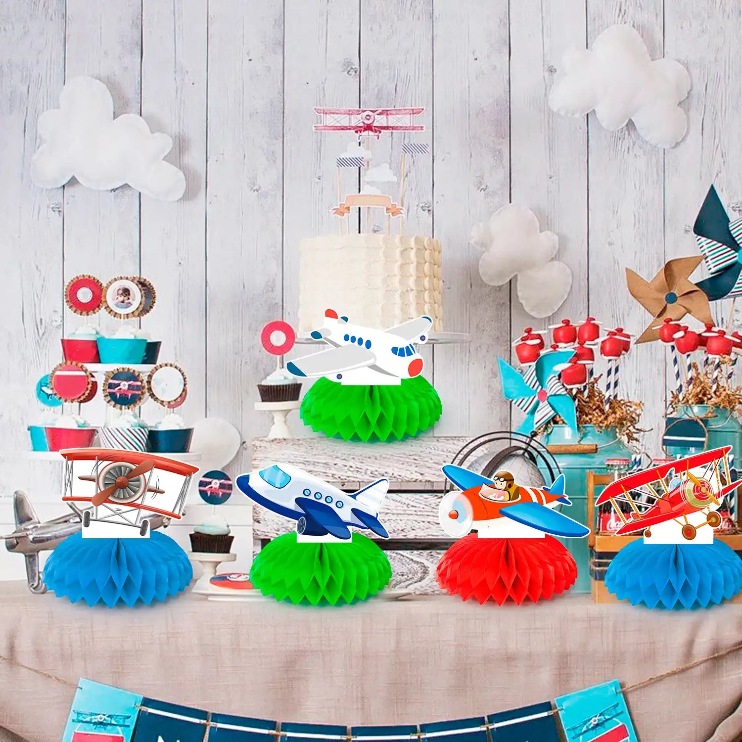 Airplane Honeycomb Centerpieces, 9 Pcs Aircraft Happy Birthday Honeycomb Centerpieces, Aircraft Centerpieces & Airplane Party Centerpieces, for Airplane Birthday Party Decorations Supplies