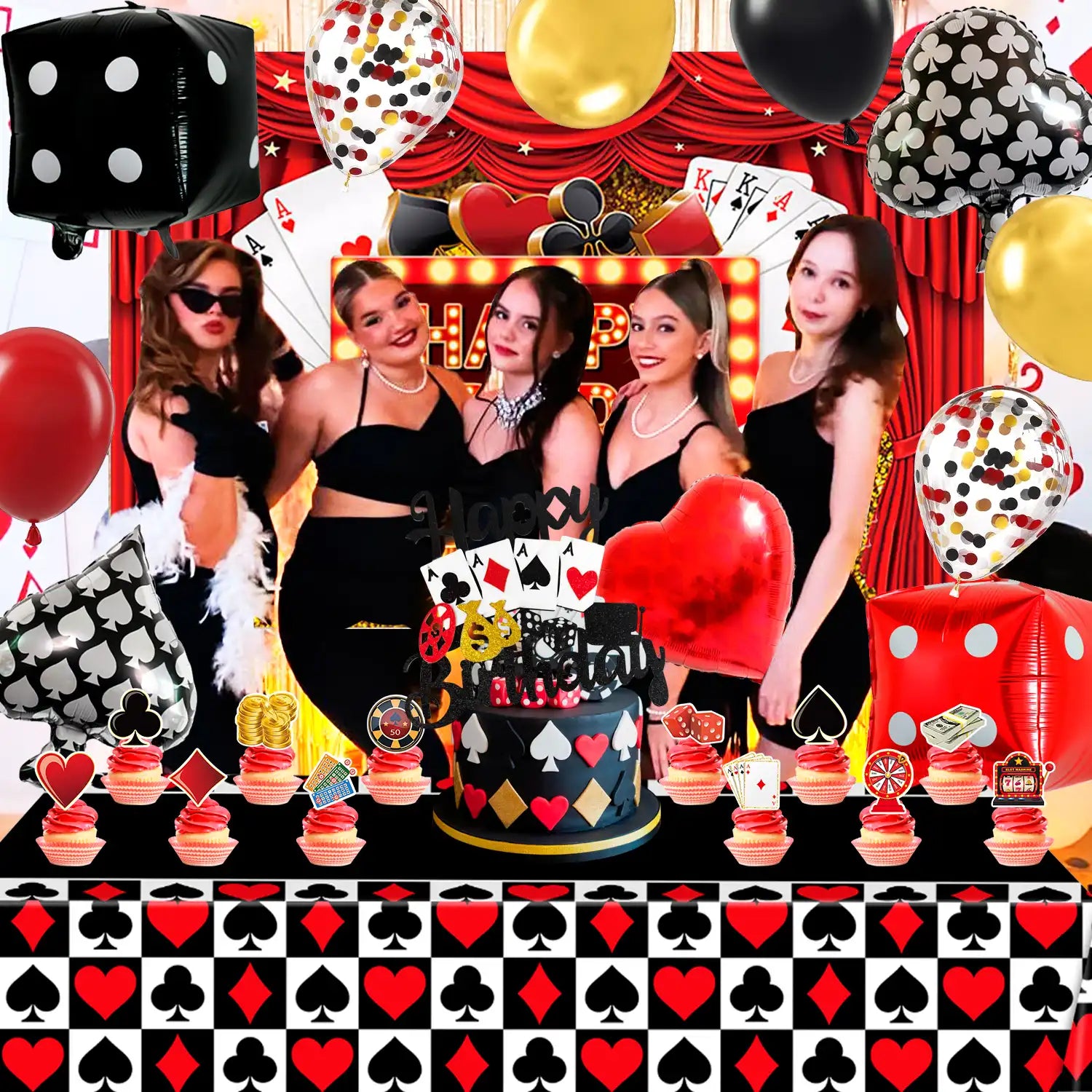 Casino Party Decorations, 85 Pcs Casino Themed Party Supplies - Casino Party Balloons Backdrop Cake Topper Tablecloth etc Las Vegas Party Decorations