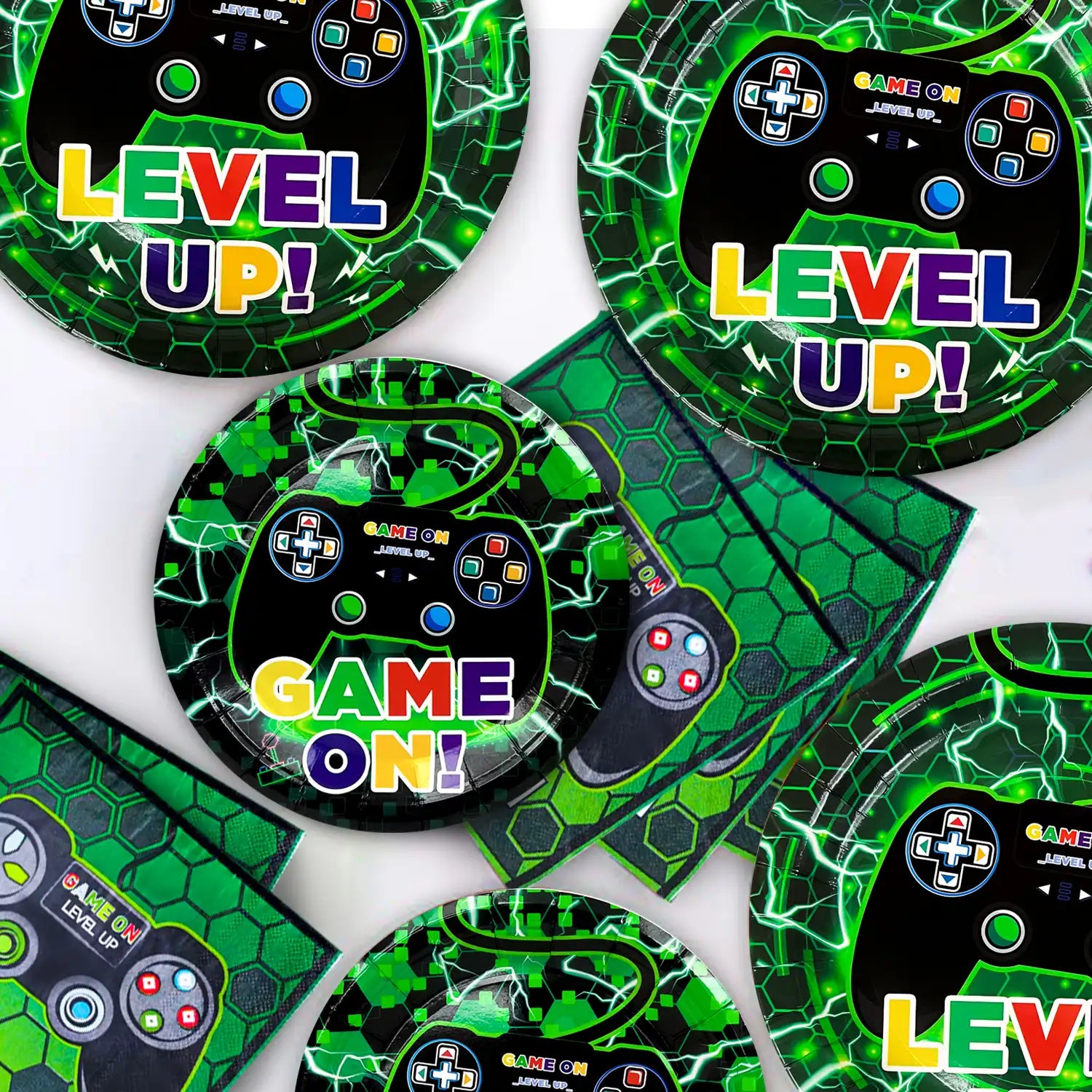 Video Game Party Supplies, 16 Guests Video Game Party Tableware Set - Video Game Plates and Napkins,Cups Table Cloth&Gamer Birthday Decorations Banner etc Gaming Birthday Party Supplies for Boys Kids