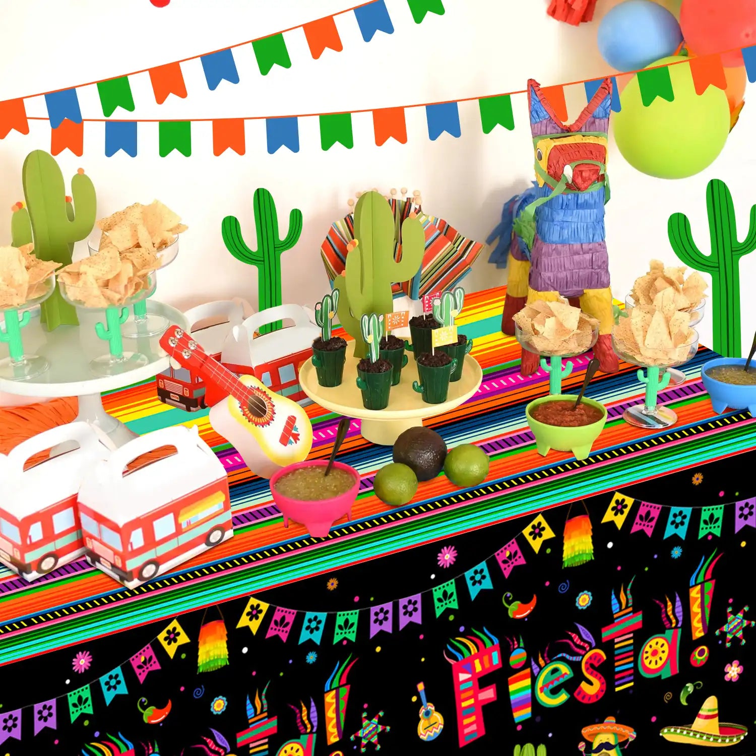 Mexican Fiesta Party Tablecloth, 3 Pcs Mexican Fiesta Tablecloths Set - Mexican Tablecloth for Fiesta, Cinco de Mayo Table Covers & Cinco de Mayo Fiesta Tablecloth, for Mexican Fiesta Party Decorations