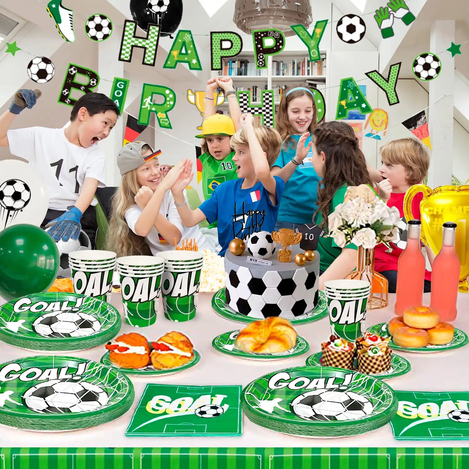 Soccer Birthday Party Supplies, 16 Guests Soccer Party Decorations & Tableware Set -Soccer Birthday Banner Balloons Tablecloth Plates Cups Napkins & Whistle Keychain,Ect Boys Sports Theme Birthday Decor