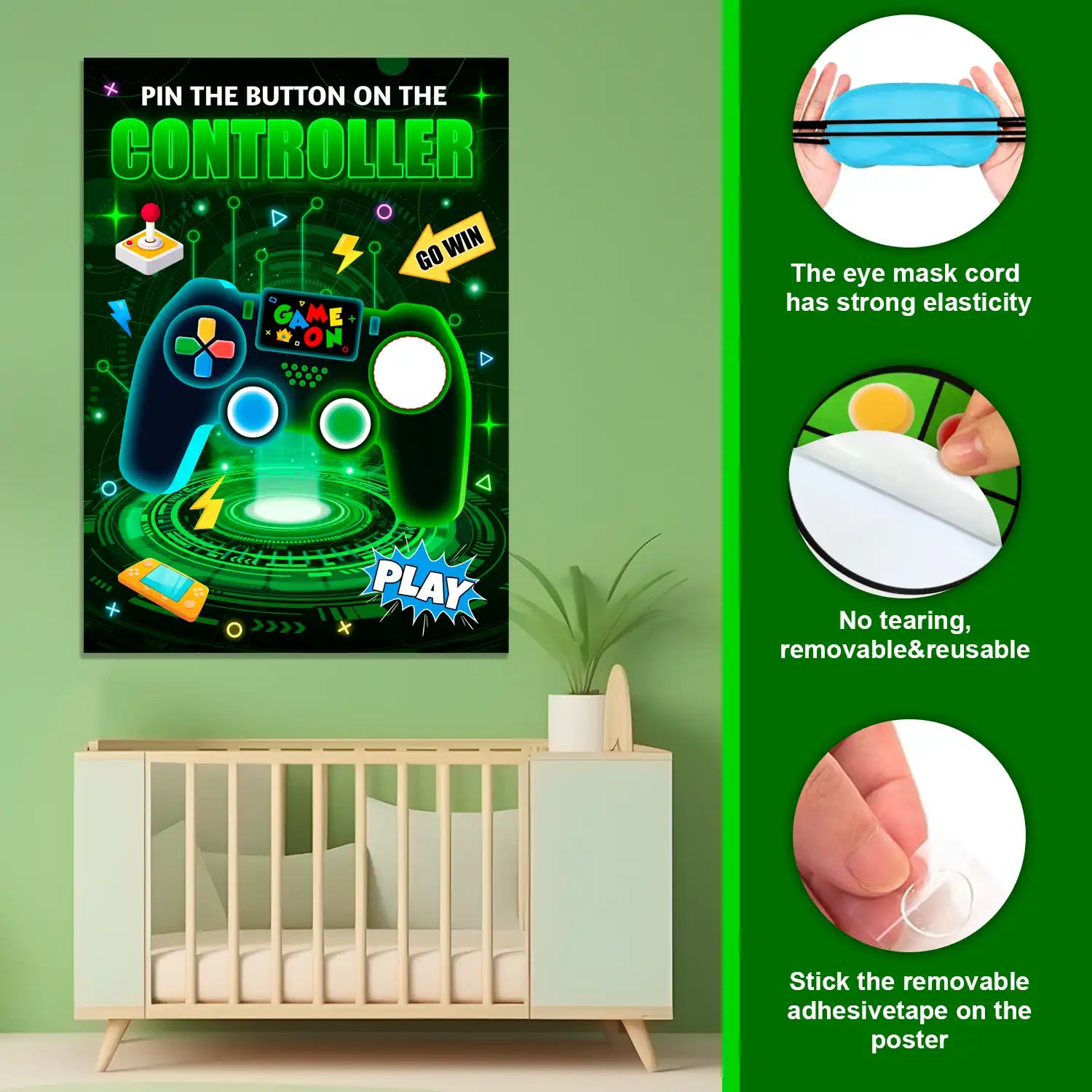 Pin The Button on The Video Game Party Game, Video Game Birthday Games Supplies - Video Game Party Game Poster, Video Game Button Sticker & Gaming Party Blindfold etc Video Game Birthday Decorations