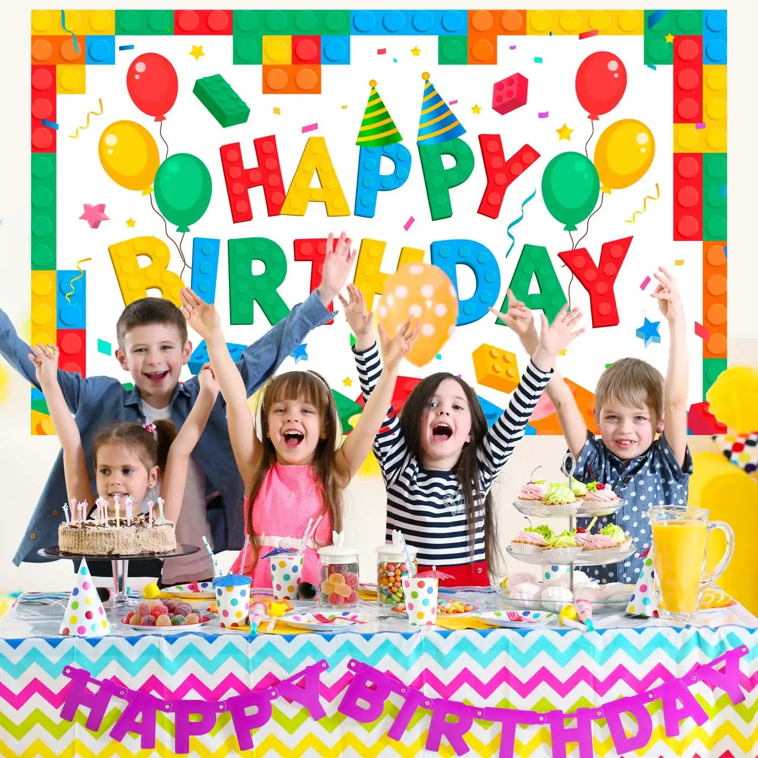Building Block Backdrop,71'' x 43'' Building Block Birthday Backdrop Banner Building Block Photo Backdrop Building Blocks Party Backdrop, Building Block Theme Backdrop for Building Block Party Favors