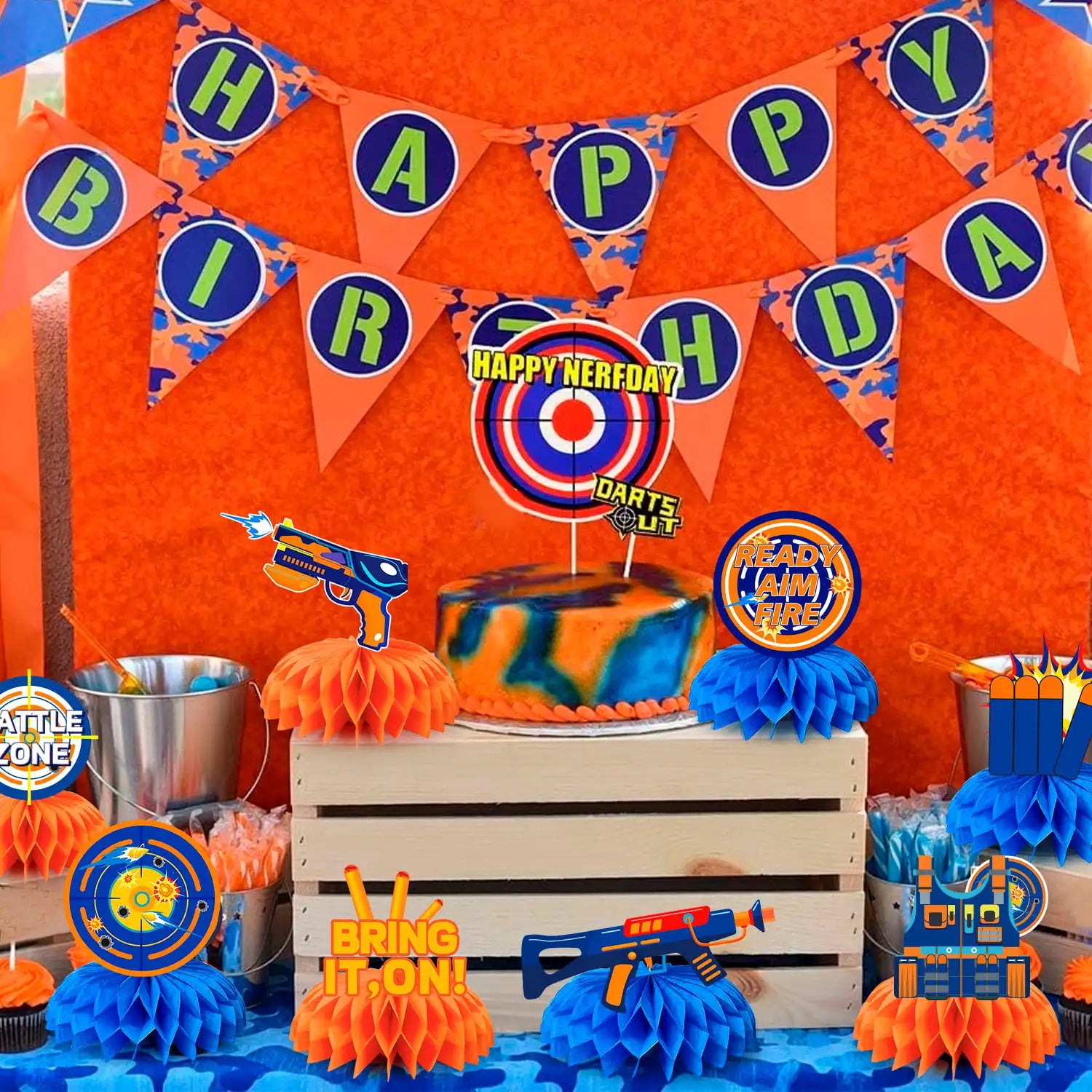 Dart War Gun Party Honeycomb Centerpieces - 9 Guests Dart War Centerpiece for Table,Dart War Birthday Honeycomb Centerpieces & Dart Battle Honeycomb Centerpieces for Dart Gun Birthday Party Decorations
