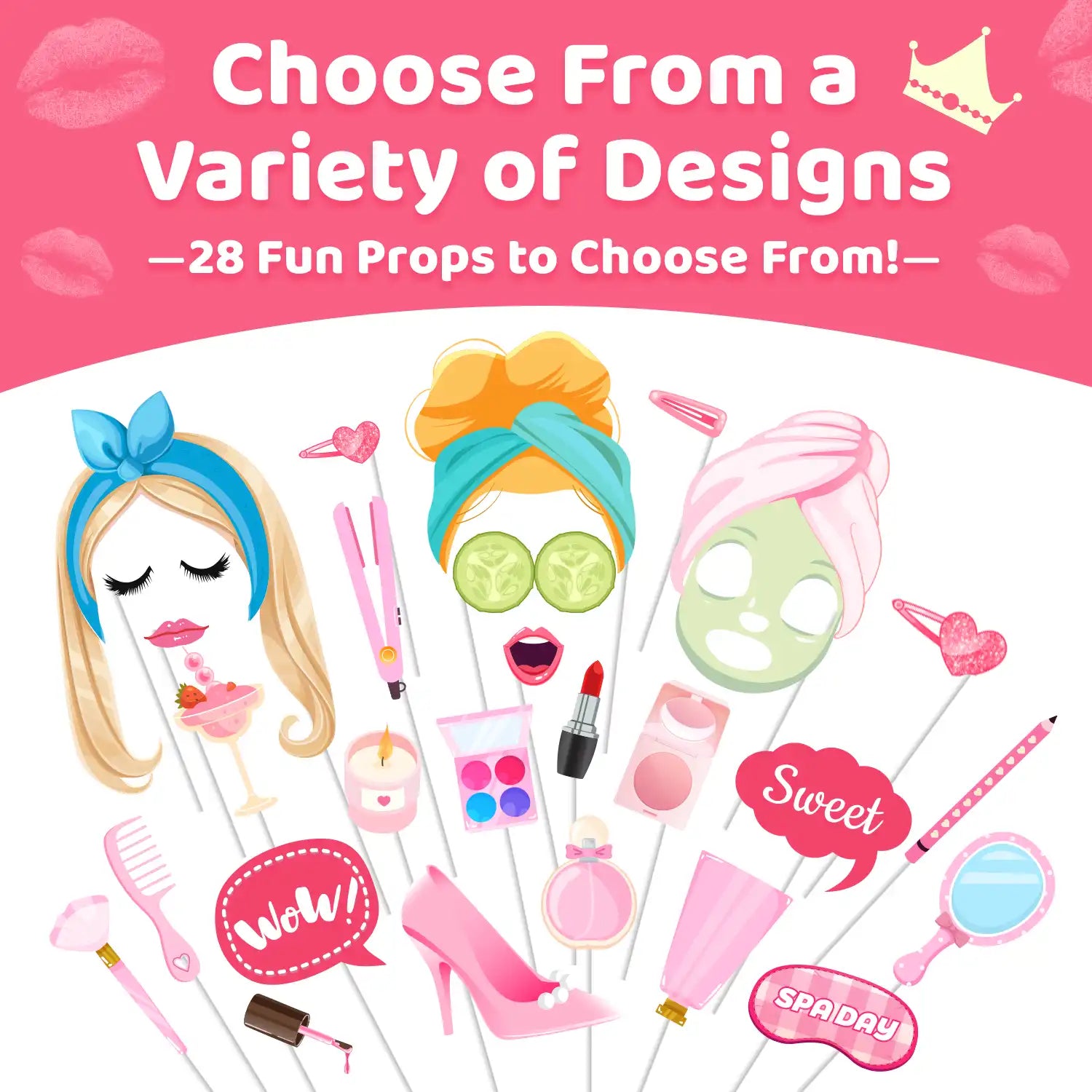 Spa Photo Booth Props, 28 Pcs Spa Day Photo Booth Props, Spa Party Photo Booth Props & Makeup Photo Booth Props for Makeup Birthday Party Decorations & Spa Birthday Party Decorations