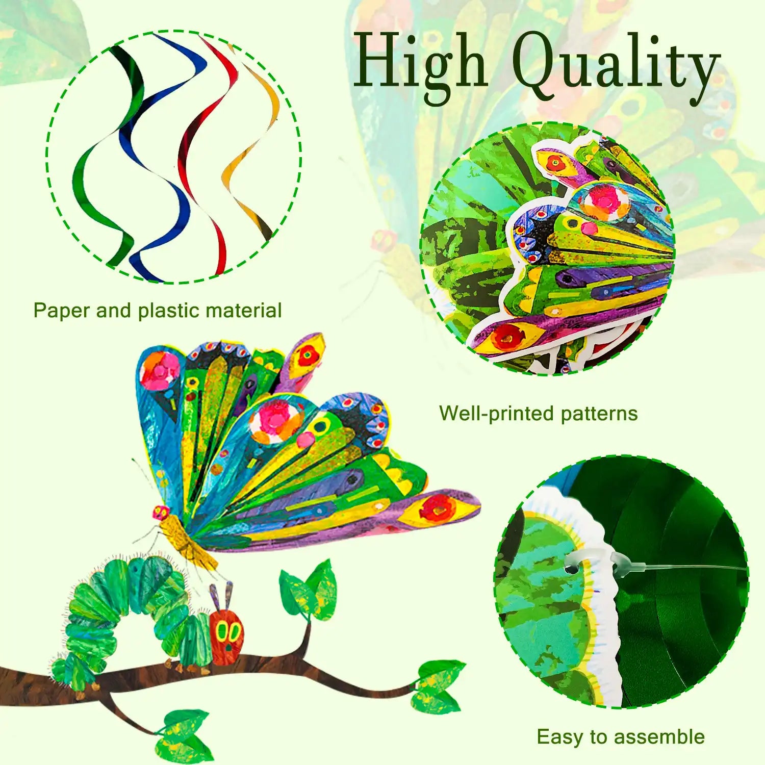 The Very Hungry Caterpillar Hanging Swirl, 20 Guests Hungry Caterpillar Birthday Hanging Swirl, Caterpillar Butterfly Theme Hanging Swirl for Hungry Caterpillar Birthday Decorations Supplies