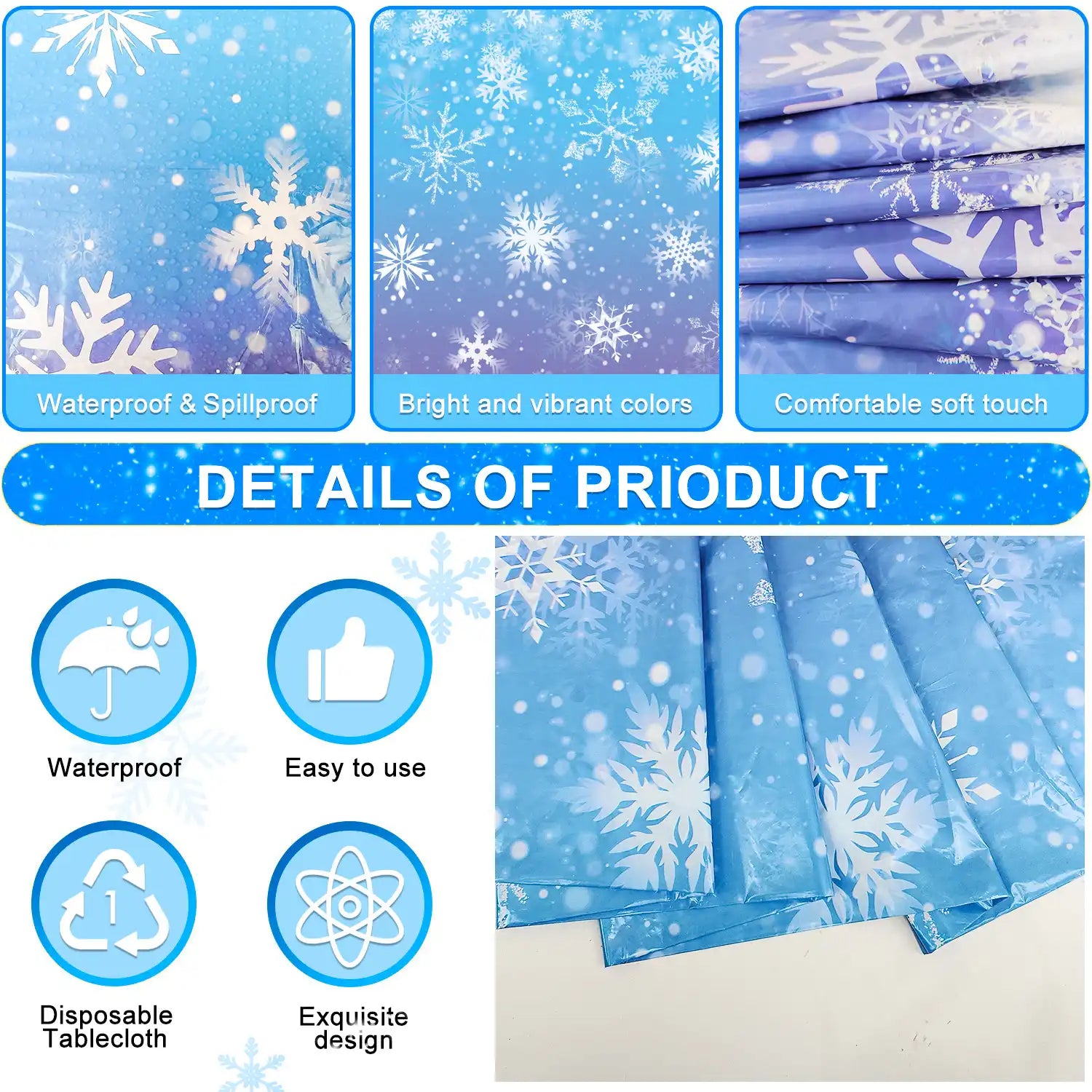 Snowflake Tableclot,3 Pcs Winter Wonderland Tablecloth Set-Winter Snowflake Party Tablecloth,Snowflake Table Cloth&Winter Snowflake Table Cover for Winter Wonderland Decorations&Snowflake Decorations