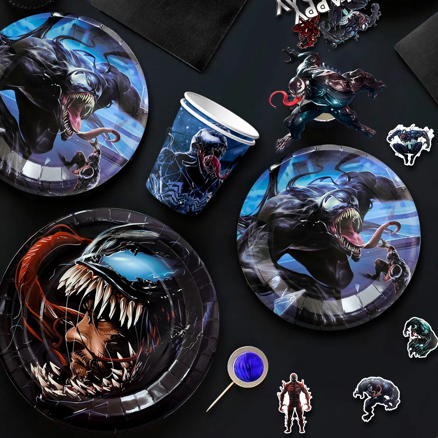 Venom Birthday Party Decoration Supplies, 83 Pcs Venom Party Supplies including Venom Cake Decorations Balloons Banners Plates Napkins Cups and Other Venom Party Decorations for Girls and Boys