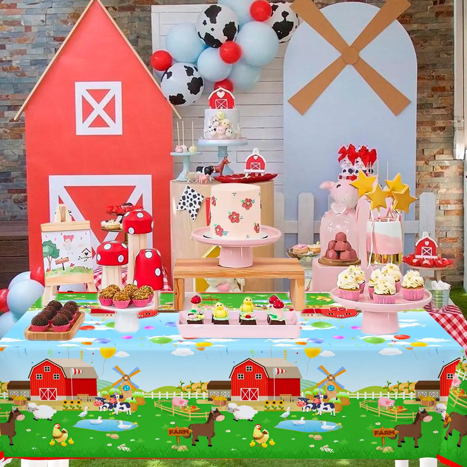 Farm Animal Tablecloth,3pcs Barnyard Theme Tablecloths Set - Farm Animal Party Tablecloth,Farm Tablecloth & Farm Animals Tablecover, for Farm Party Decorations & Farm Birthday Decorations Supplies