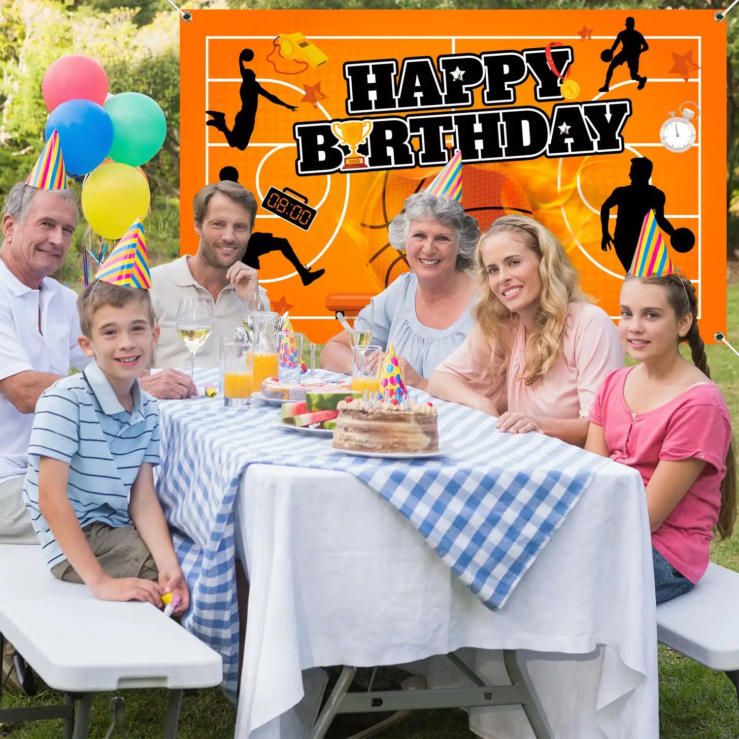 Basketball Backdrop, 71''x43'' Basketball Happy Birthday Backdrop, Basketball Birthday Backdrop & Basketball Party Backdrop, for Basketball Party Decorations & Basketball Birthday Decorations